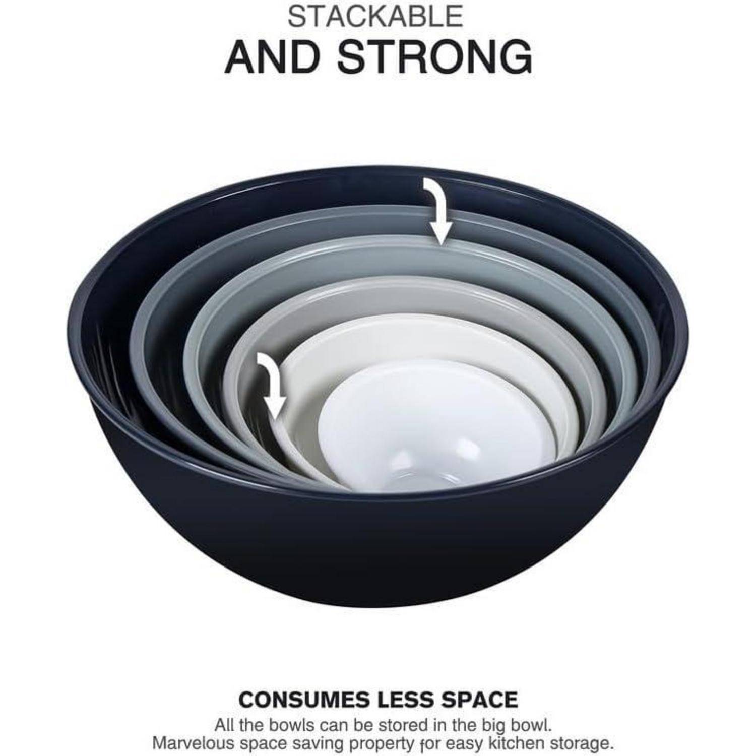 Salatschüssel Set mit Deckel, 12-teilig, Stapelbar, Kunststoff, 6