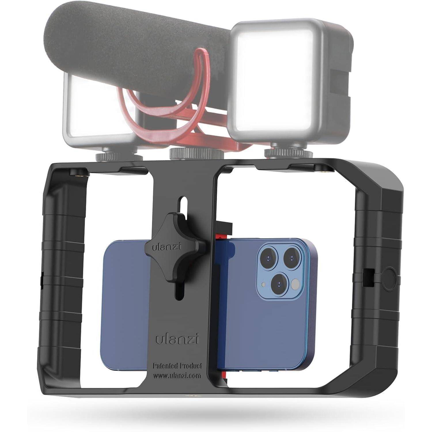 Smartphone Video Rig Stabilisator mit 3 Cold Shoe Mounts Halterung für