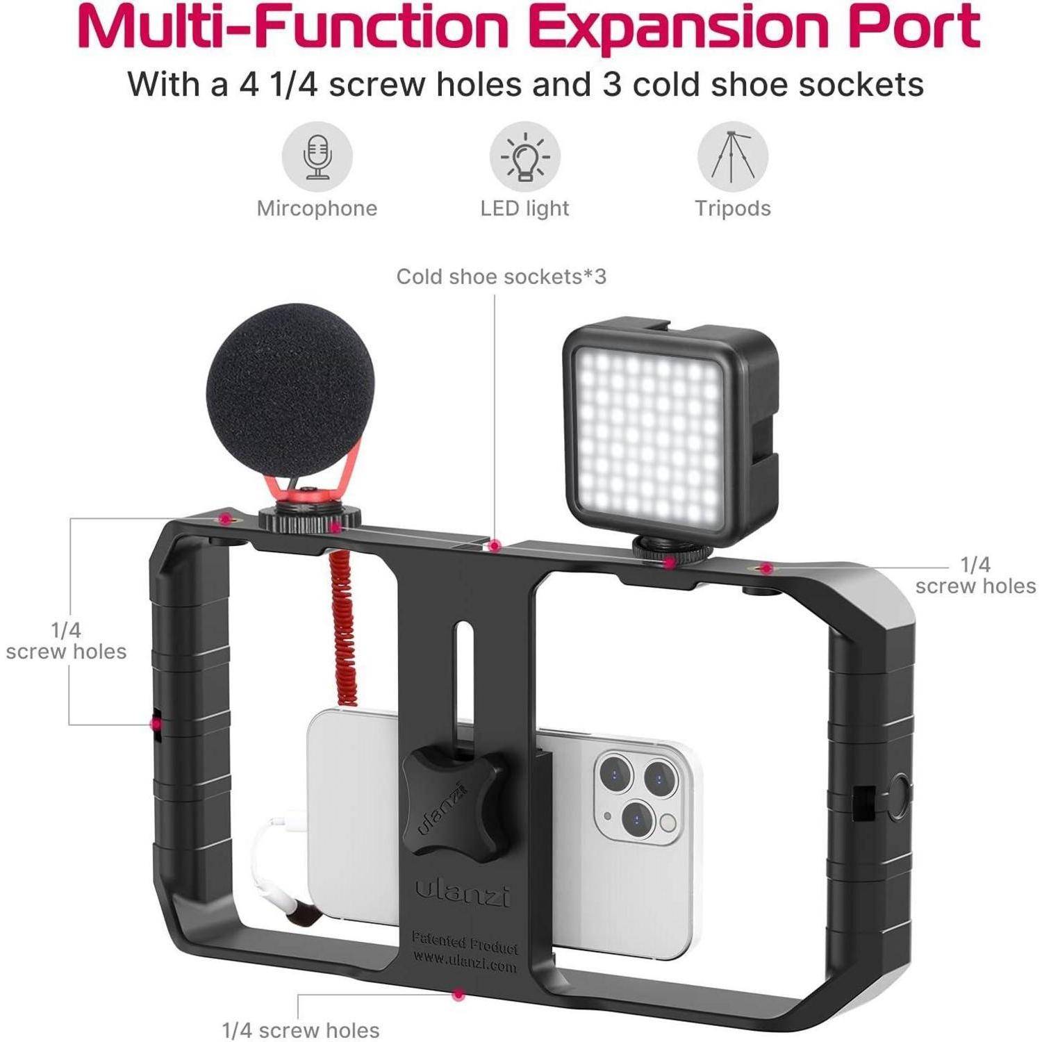 Smartphone Video Rig Stabilisator mit 3 Cold Shoe Mounts Halterung für