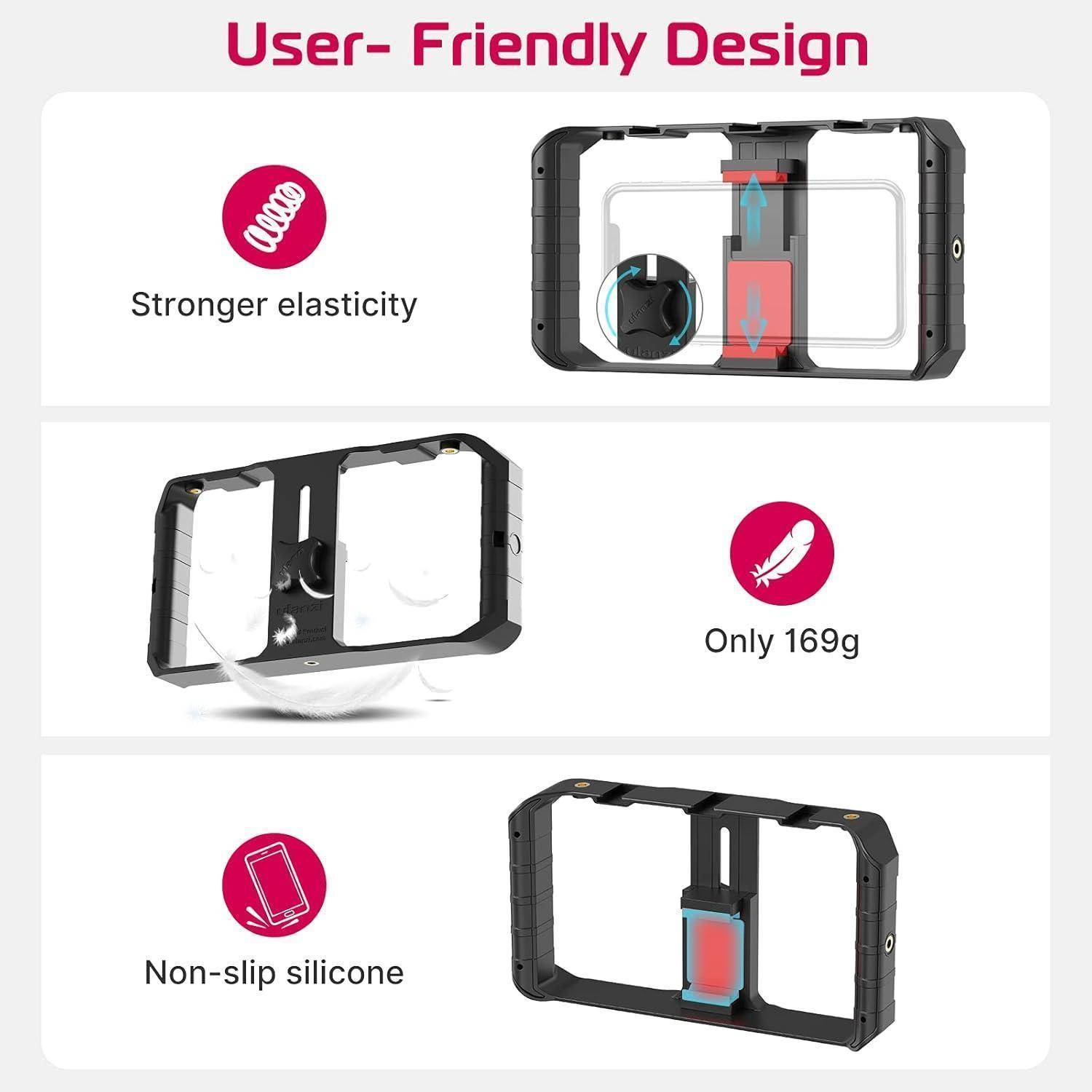 Smartphone Video Rig Stabilisator mit 3 Cold Shoe Mounts Halterung für