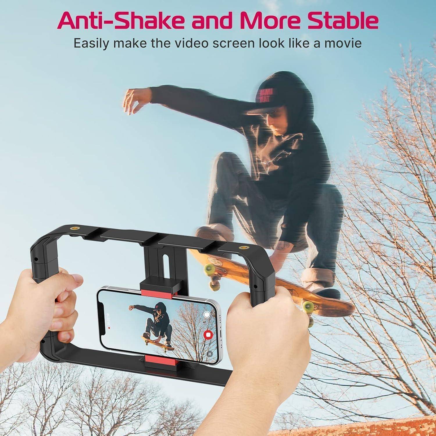 Smartphone Video Rig Stabilisator mit 3 Cold Shoe Mounts Halterung für