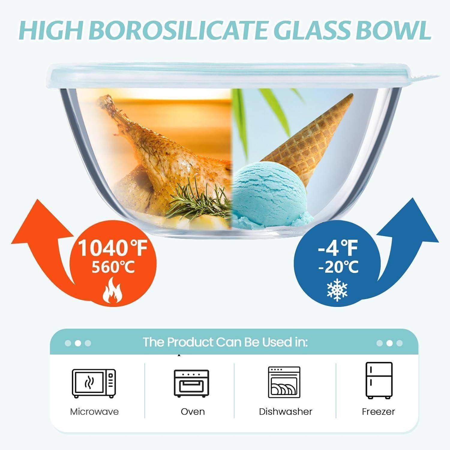 Glas Rührschüssel 3er-Set mit Deckel 4.2L 2.5L 1L für die Küche