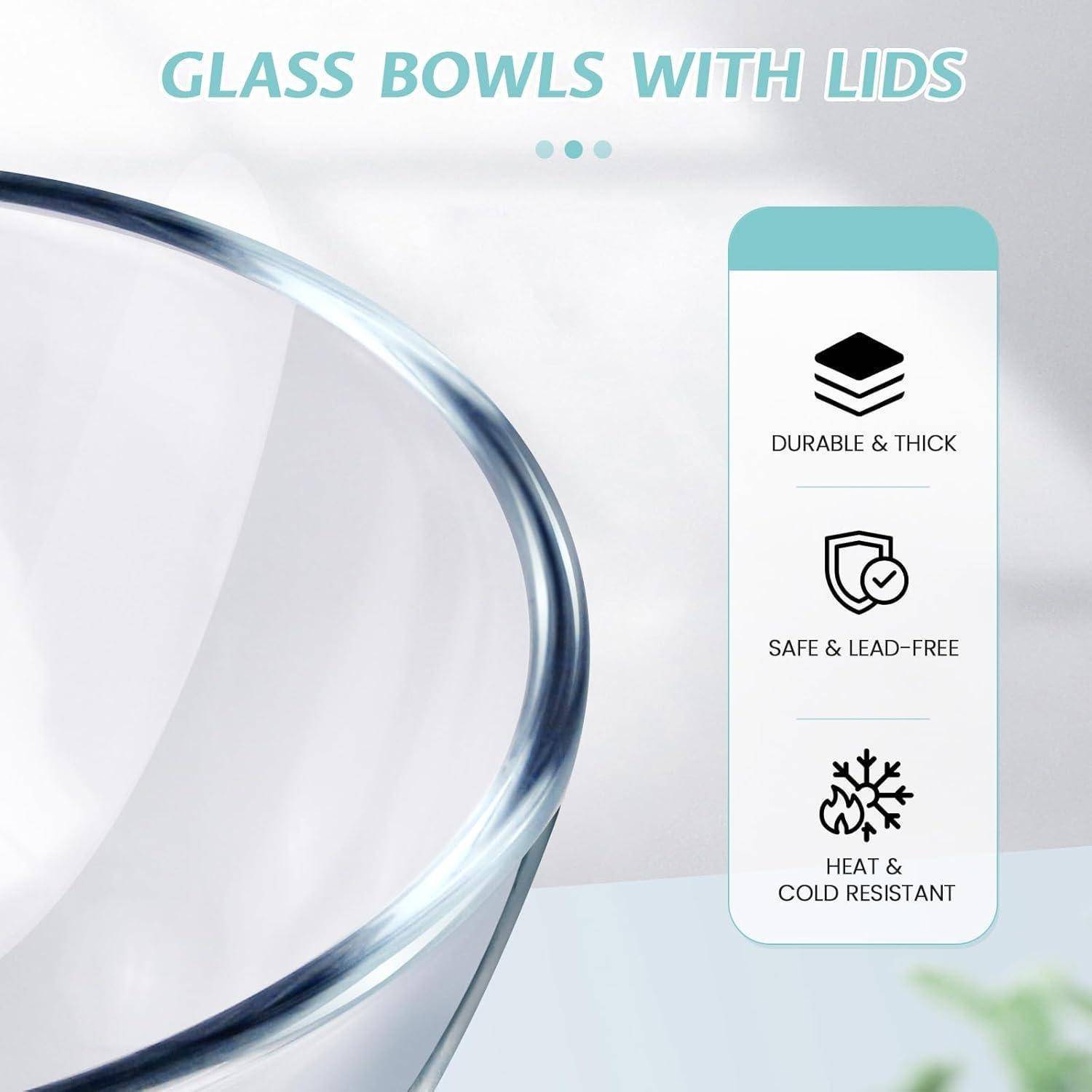Glas Rührschüssel 3er-Set mit Deckel 4.2L 2.5L 1L für die Küche