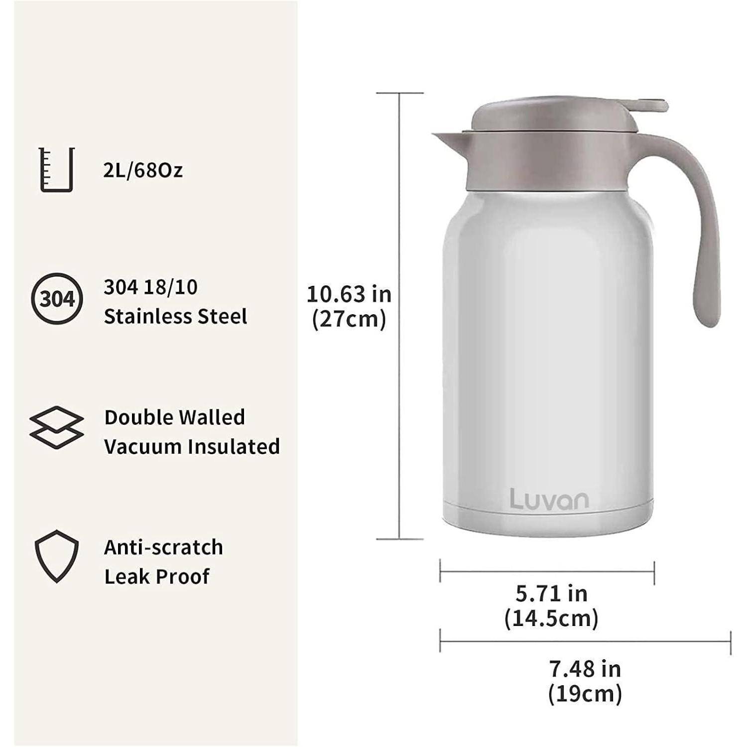 Thermoskanne 2L Edelstahl Doppelwand Vakuum Kaffee Tee Plunger