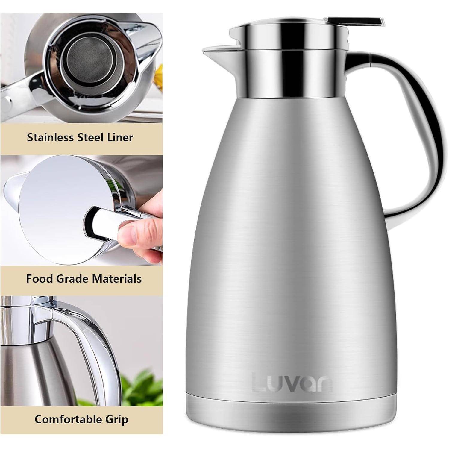 Thermoskanne 1,8L 304 Edelstahl Kaffee Isolierkanne 12h heiß 24h kalt