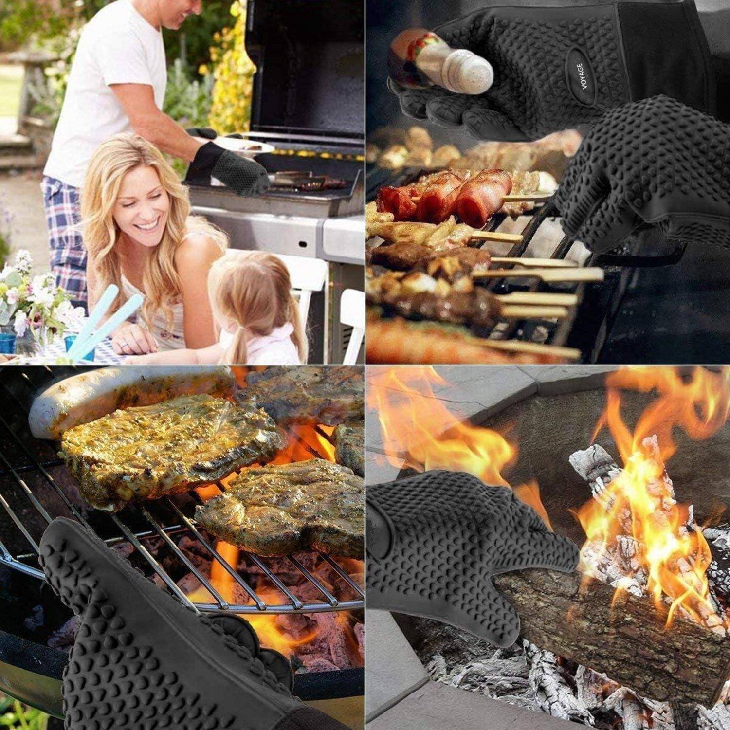 Ofenhandschuhe 2er Set bis 350°C Silikon Hitzebeständig BBQ Handschuhe