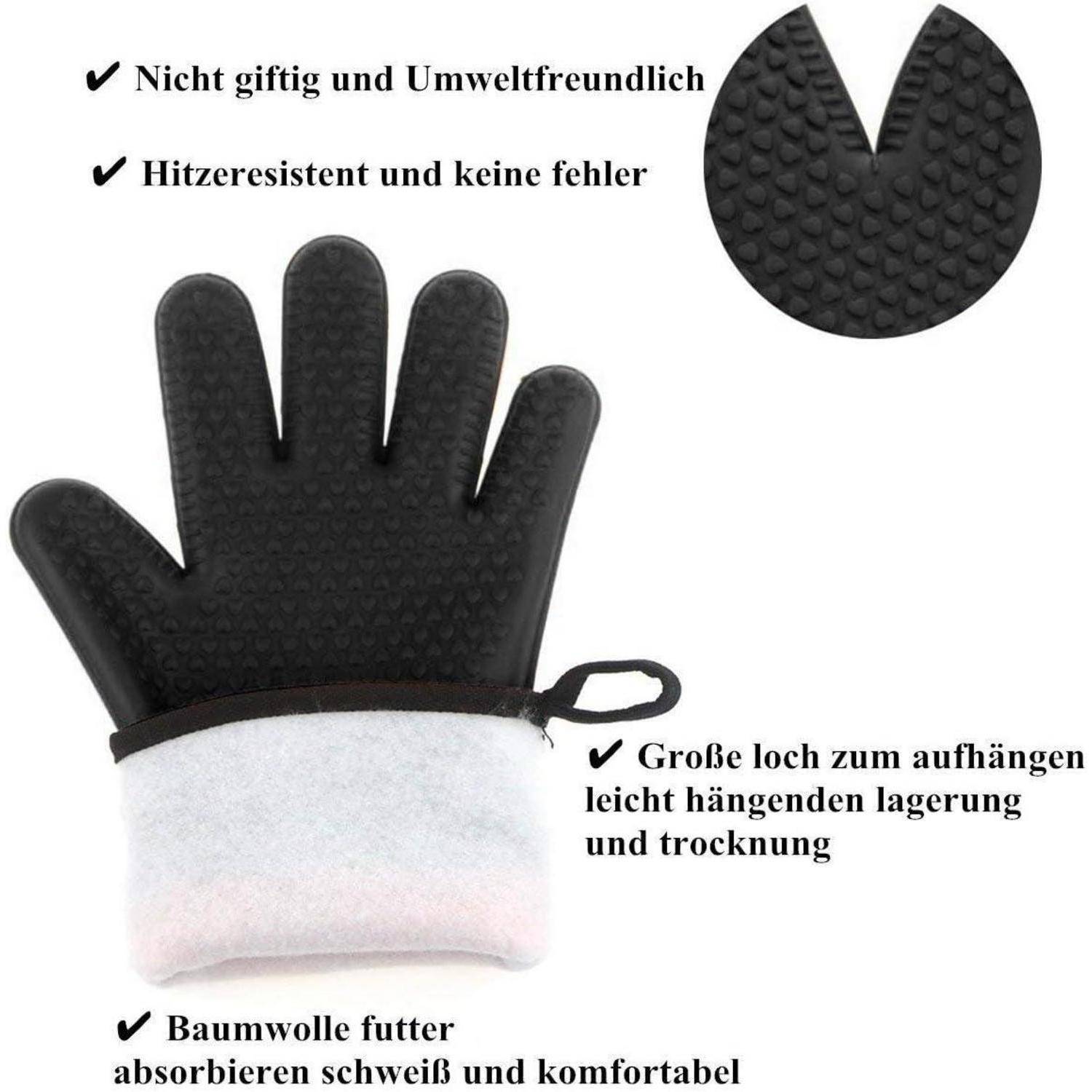 Ofenhandschuhe 2er Set bis 350°C Silikon Hitzebeständig BBQ Handschuhe