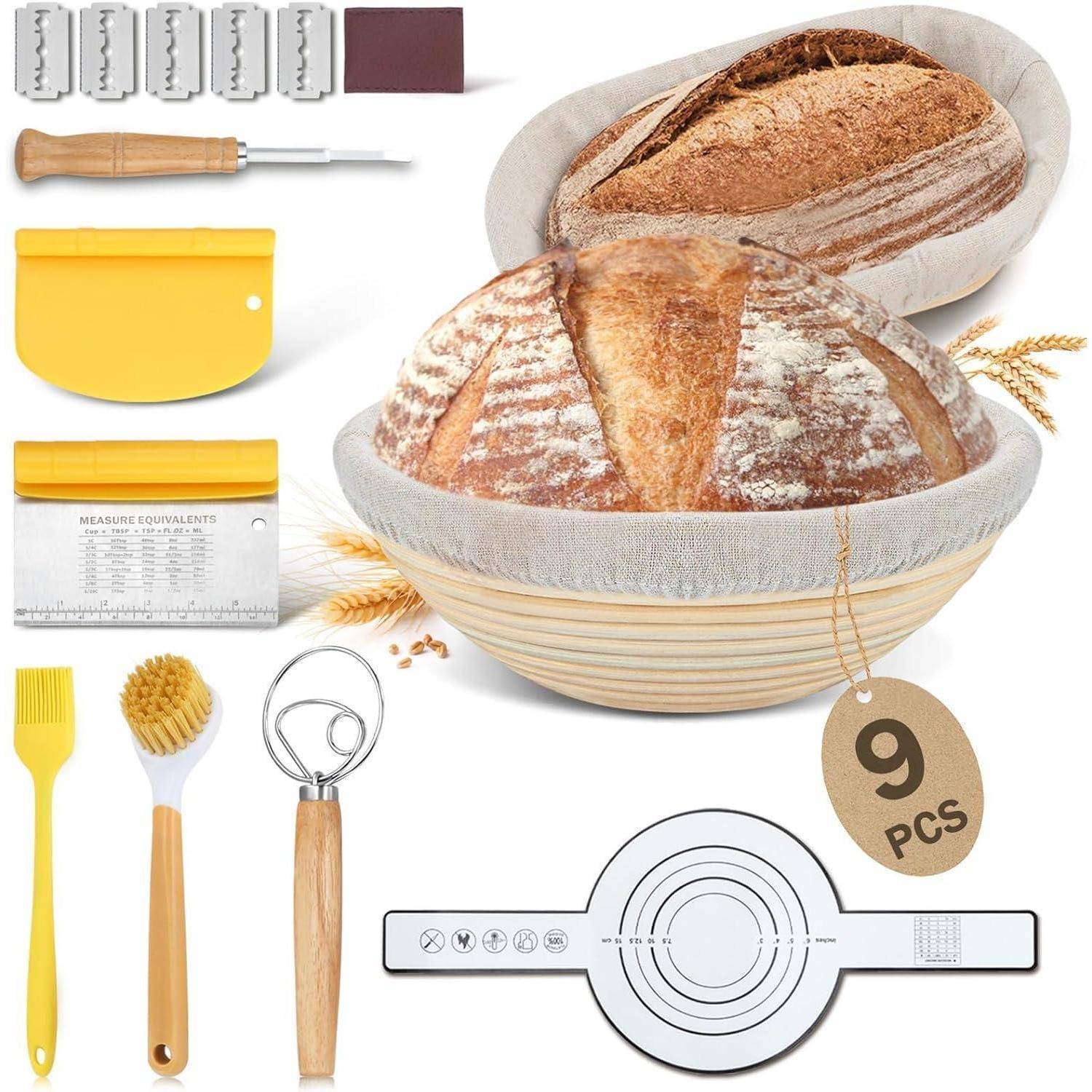 9-teiliges Gärkörbchen-Set Oval und Rund für Brotbacken