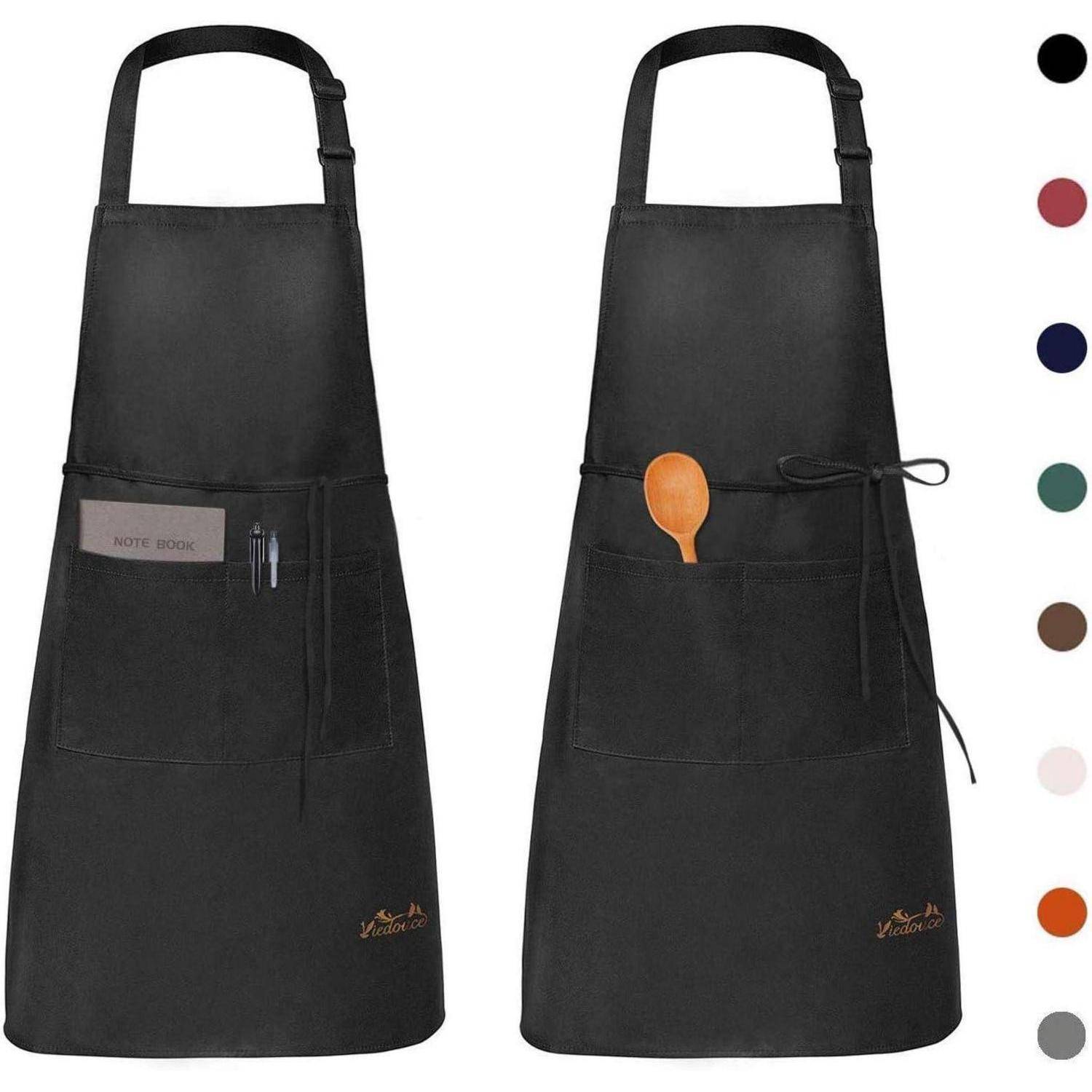 2er Pack Wasserdichte Kochschürzen mit Taschen, Verstellbar - Schwarz