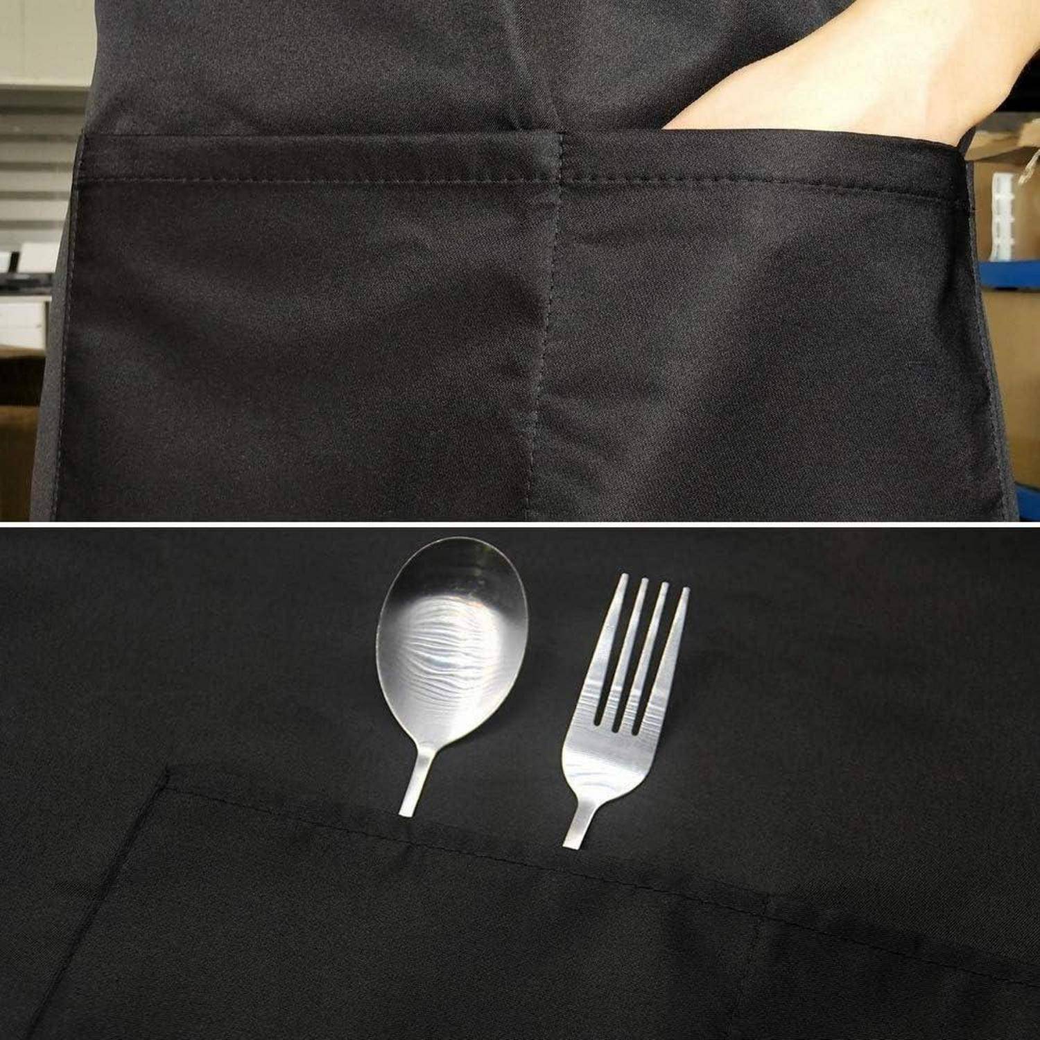 2er Pack Wasserdichte Kochschürzen mit Taschen, Verstellbar - Schwarz