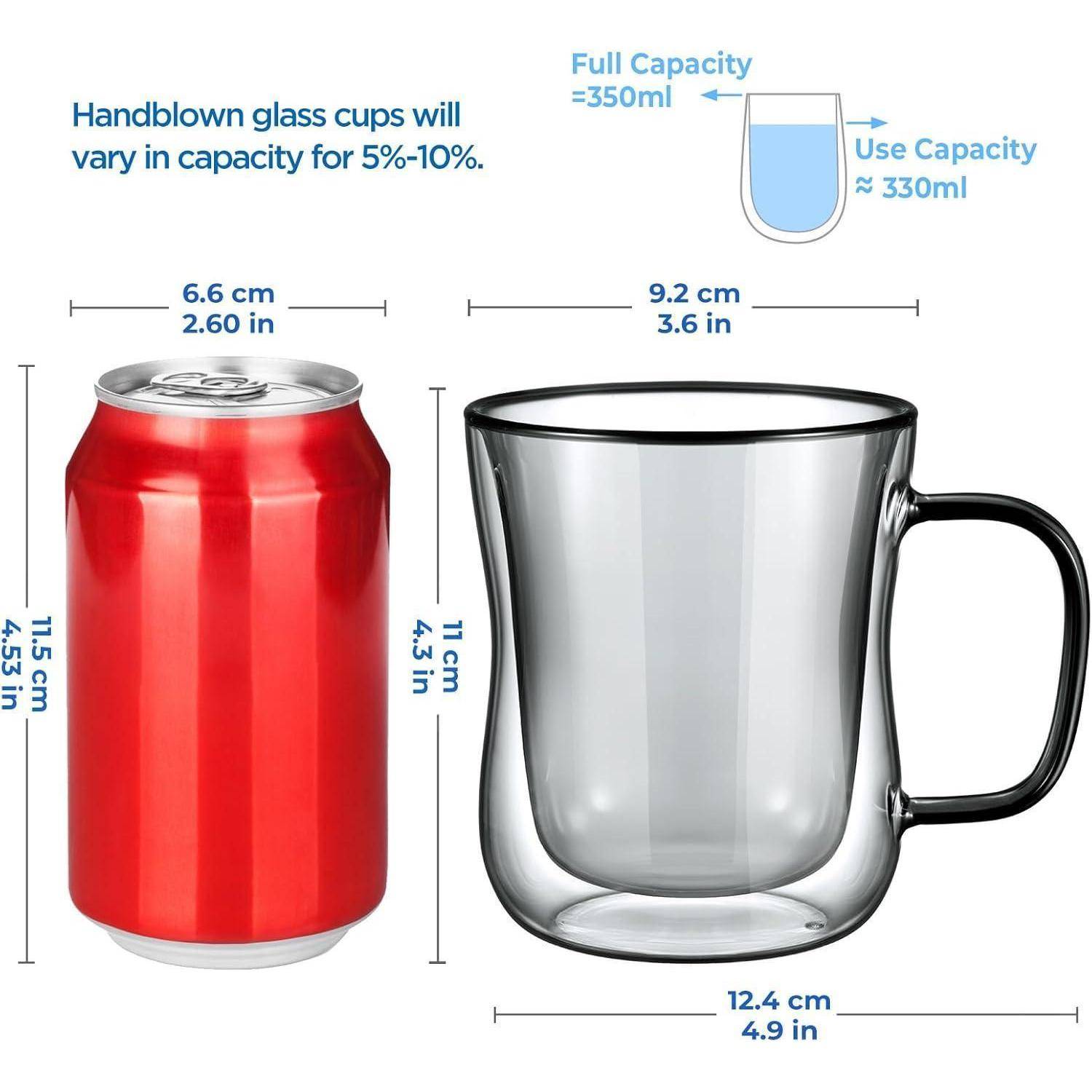 Schwarze Doppelwandige Kaffeegläser 350ml 2er Set Henkel Kaffeeglas
