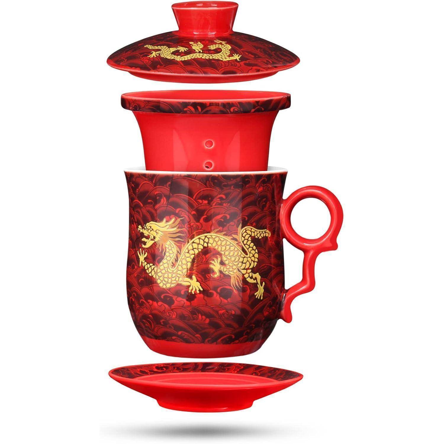 Chinesische Teetasse mit Sieb Deckel und Untertasse 400ml Porzellan