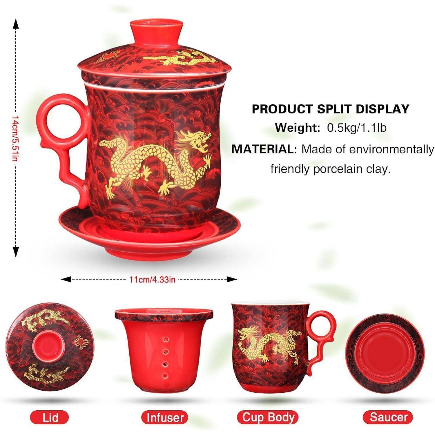 Chinesische Teetasse mit Sieb Deckel und Untertasse 400ml Porzellan