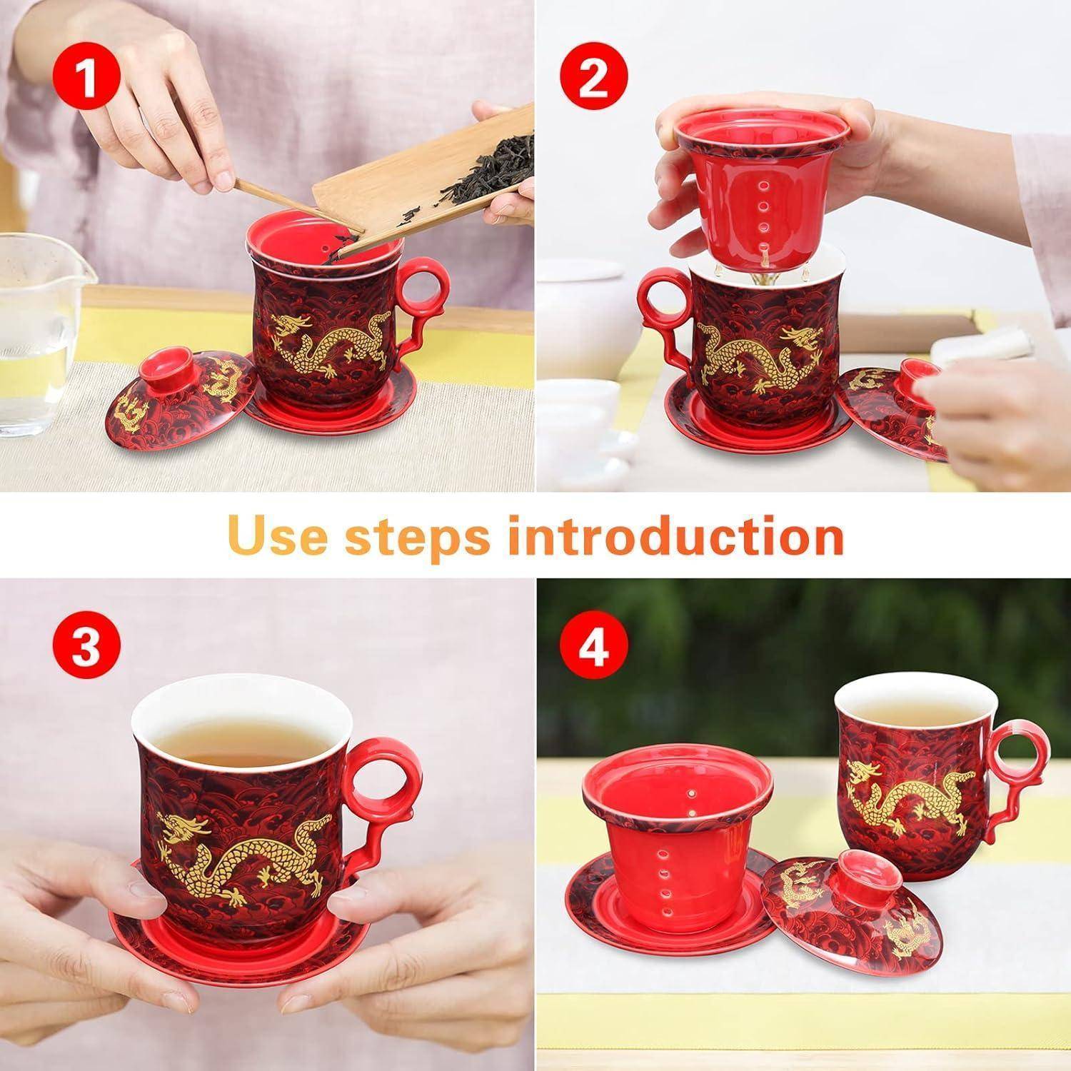 Chinesische Teetasse mit Sieb Deckel und Untertasse 400ml Porzellan