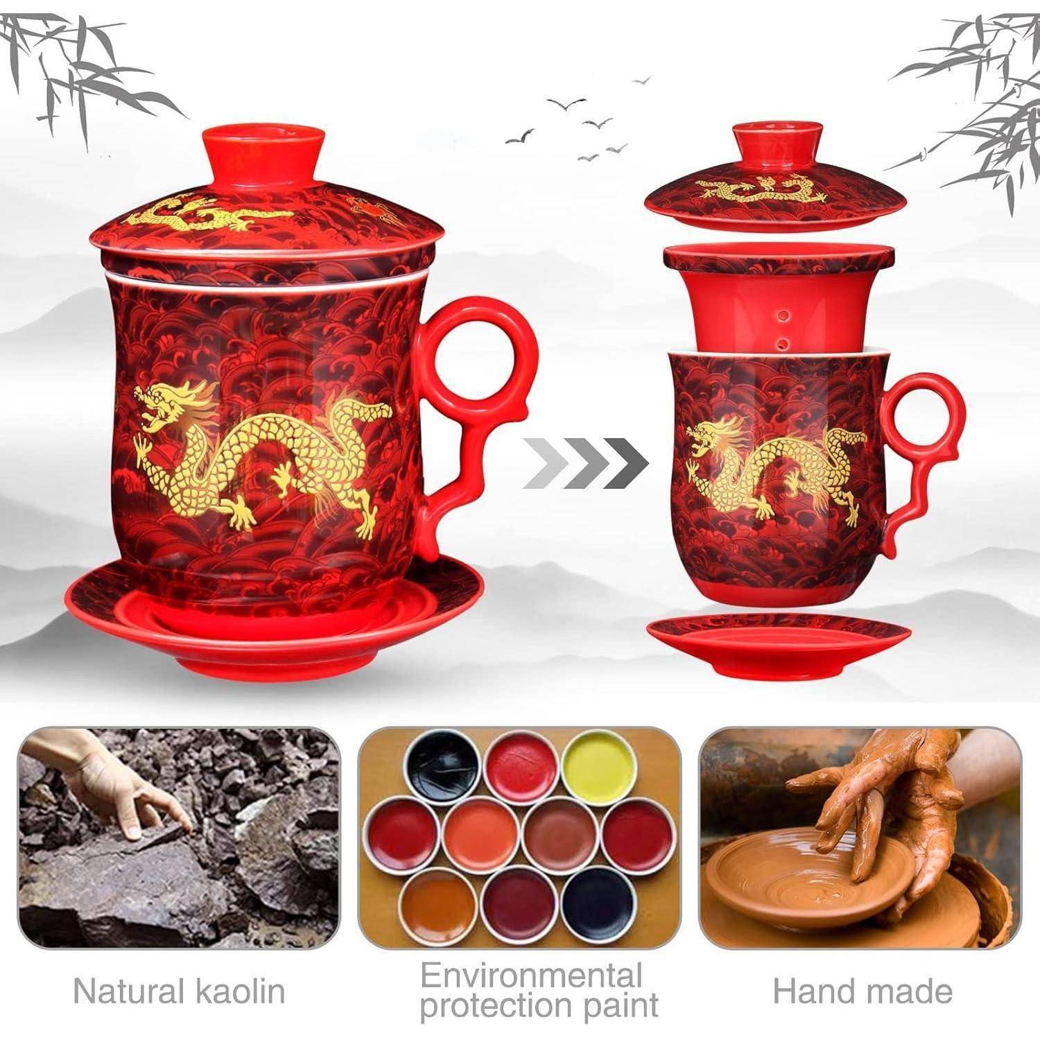 Chinesische Teetasse mit Sieb Deckel und Untertasse 400ml Porzellan