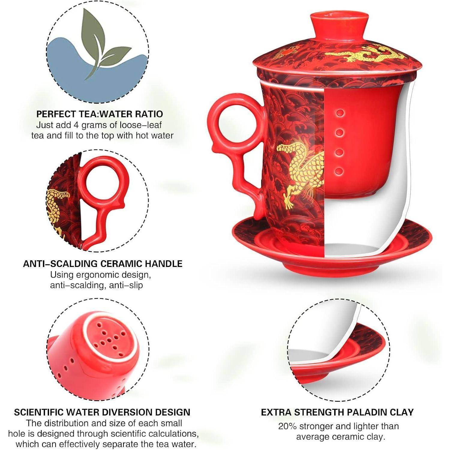 Chinesische Teetasse mit Sieb Deckel und Untertasse 400ml Porzellan