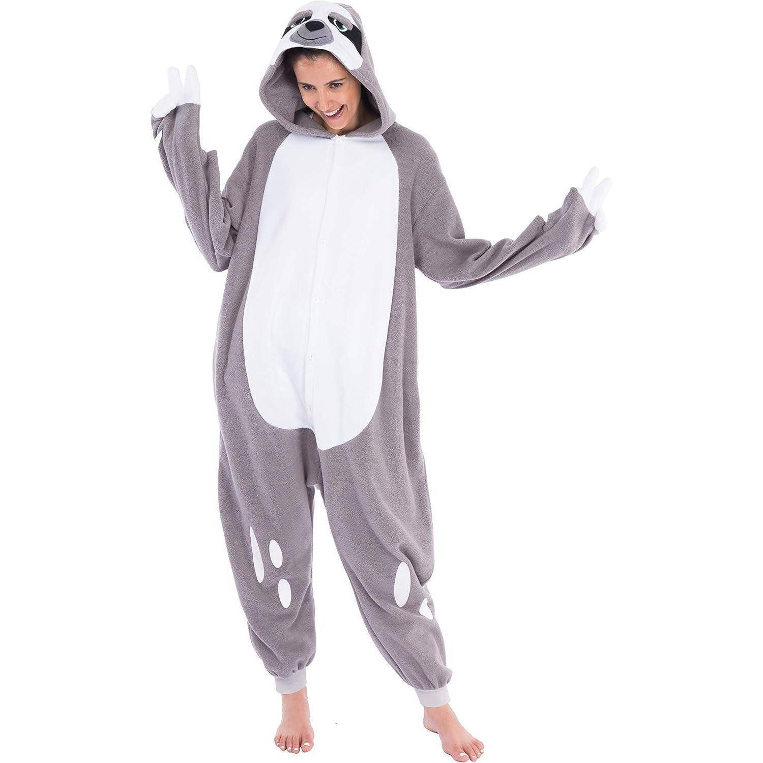 Kostüm Faultier Onesie Jumpsuit Plüsch Unisex Erwachsene M Grau