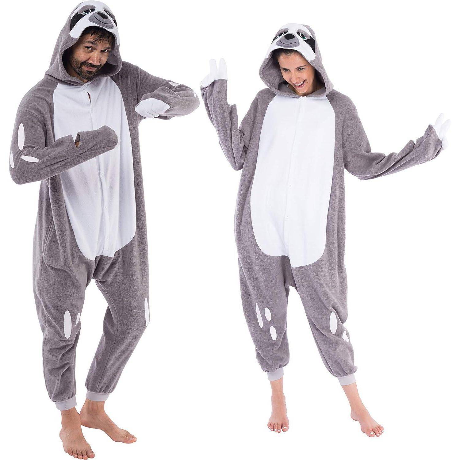 Kostüm Faultier Onesie Jumpsuit Plüsch Unisex Erwachsene M Grau