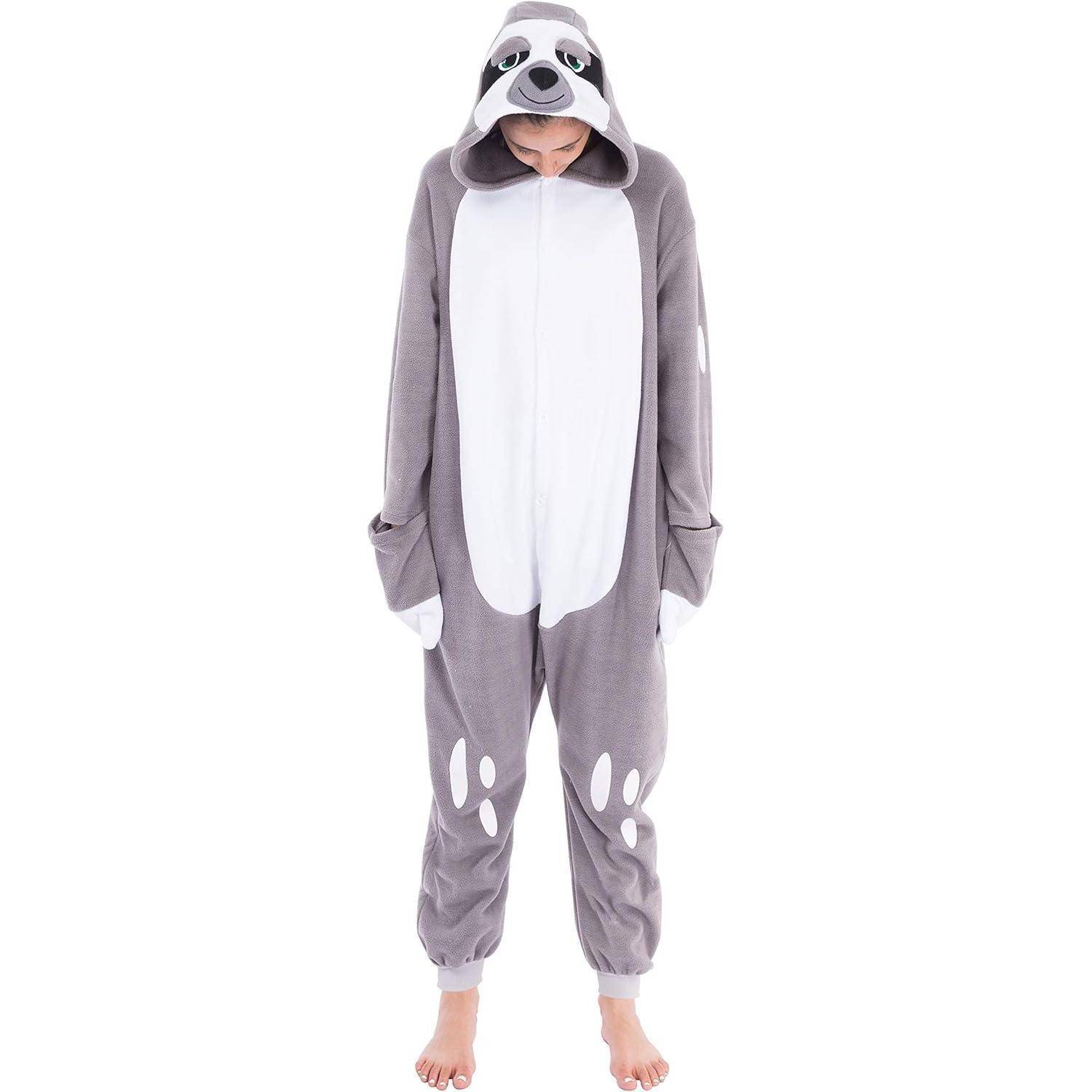 Kostüm Faultier Onesie Jumpsuit Plüsch Unisex Erwachsene M Grau