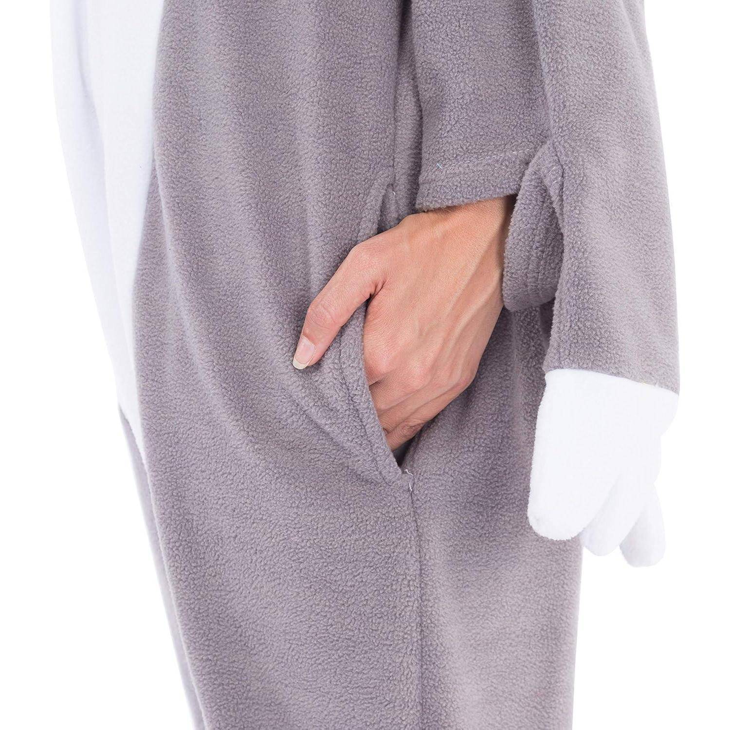 Kostüm Faultier Onesie Jumpsuit Plüsch Unisex Erwachsene M Grau
