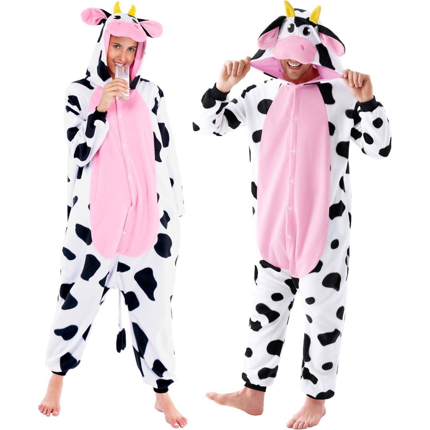 Onesie Plüsch Unisex Damen Herren Kuh Kostüm Halloween L Multicolor
