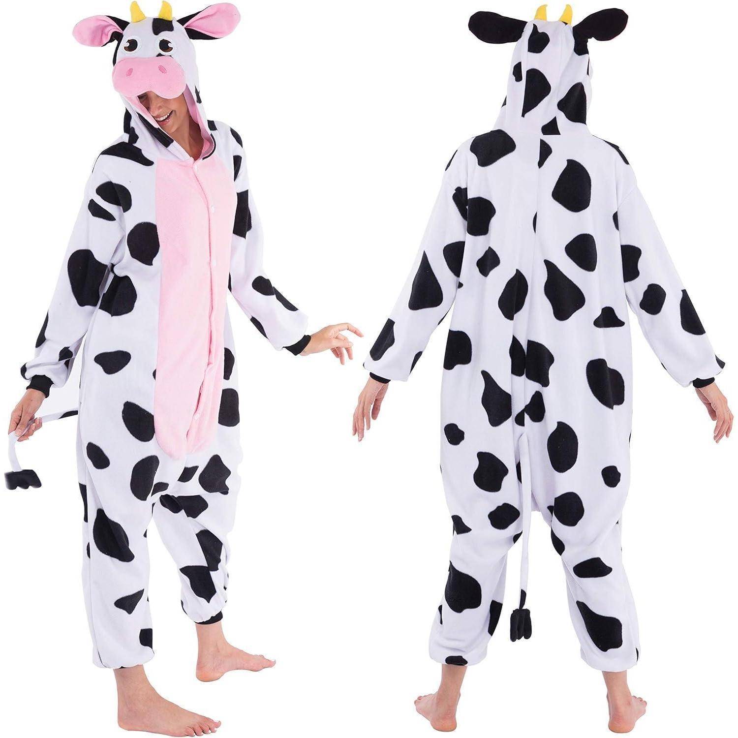 Onesie Plüsch Unisex Damen Herren Kuh Kostüm Halloween L Multicolor