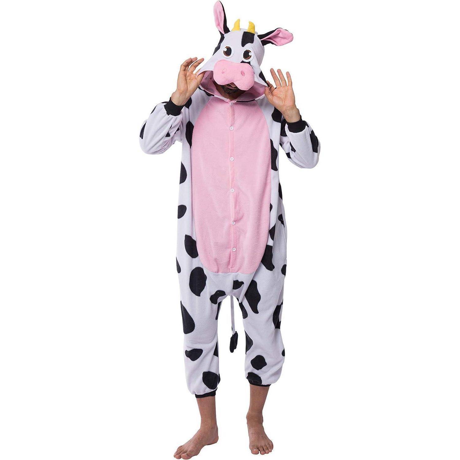 Onesie Plüsch Unisex Damen Herren Kuh Kostüm Halloween L Multicolor