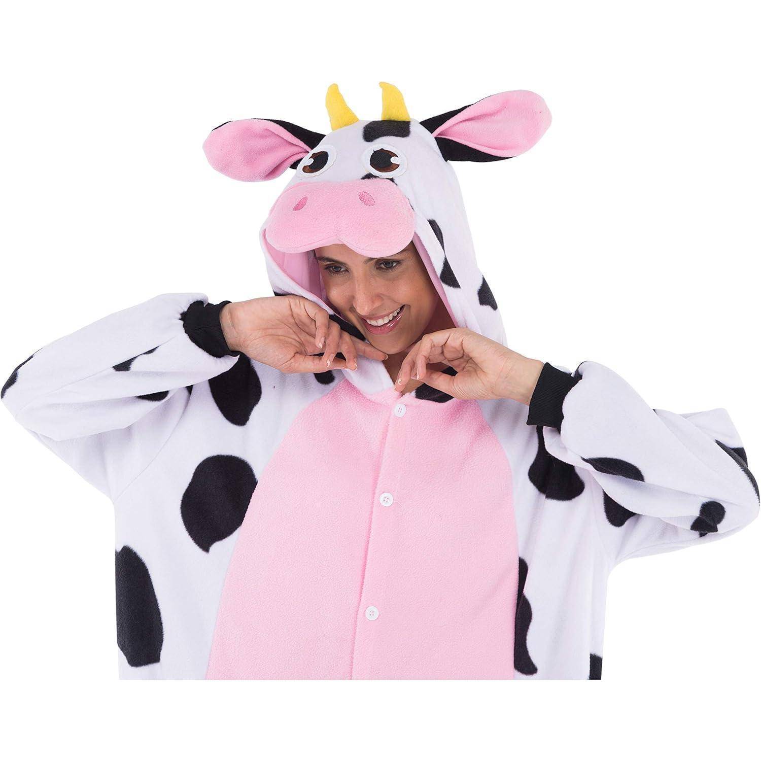 Onesie Plüsch Unisex Damen Herren Kuh Kostüm Halloween L Multicolor