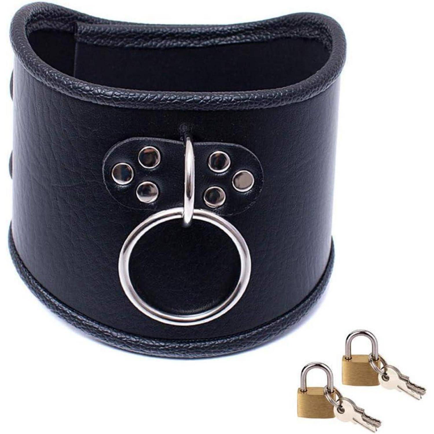 Leder Halsband O-Ring Flirt Gothic SM Choker Abschließbar Schwarz