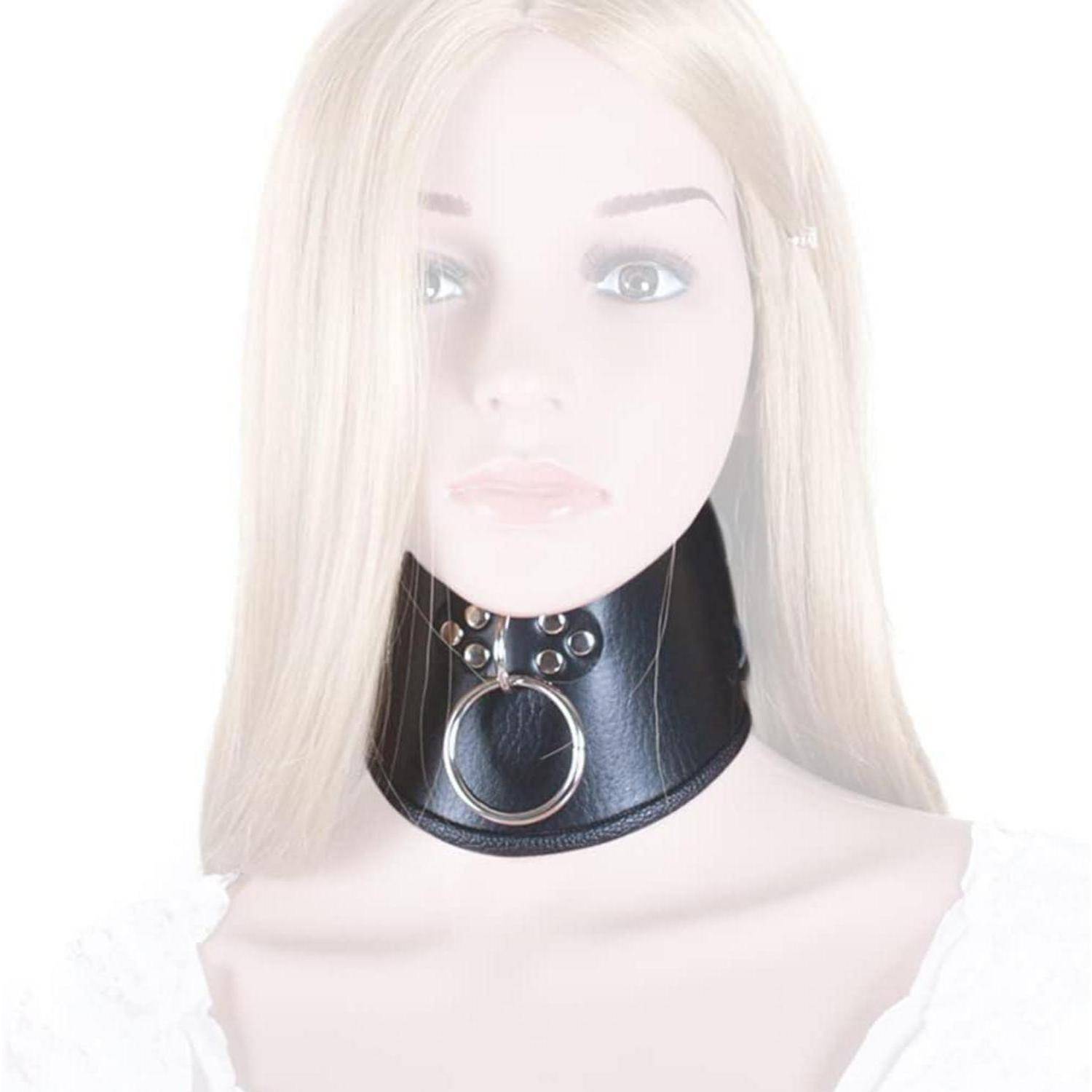 Leder Halsband O-Ring Flirt Gothic SM Choker Abschließbar Schwarz