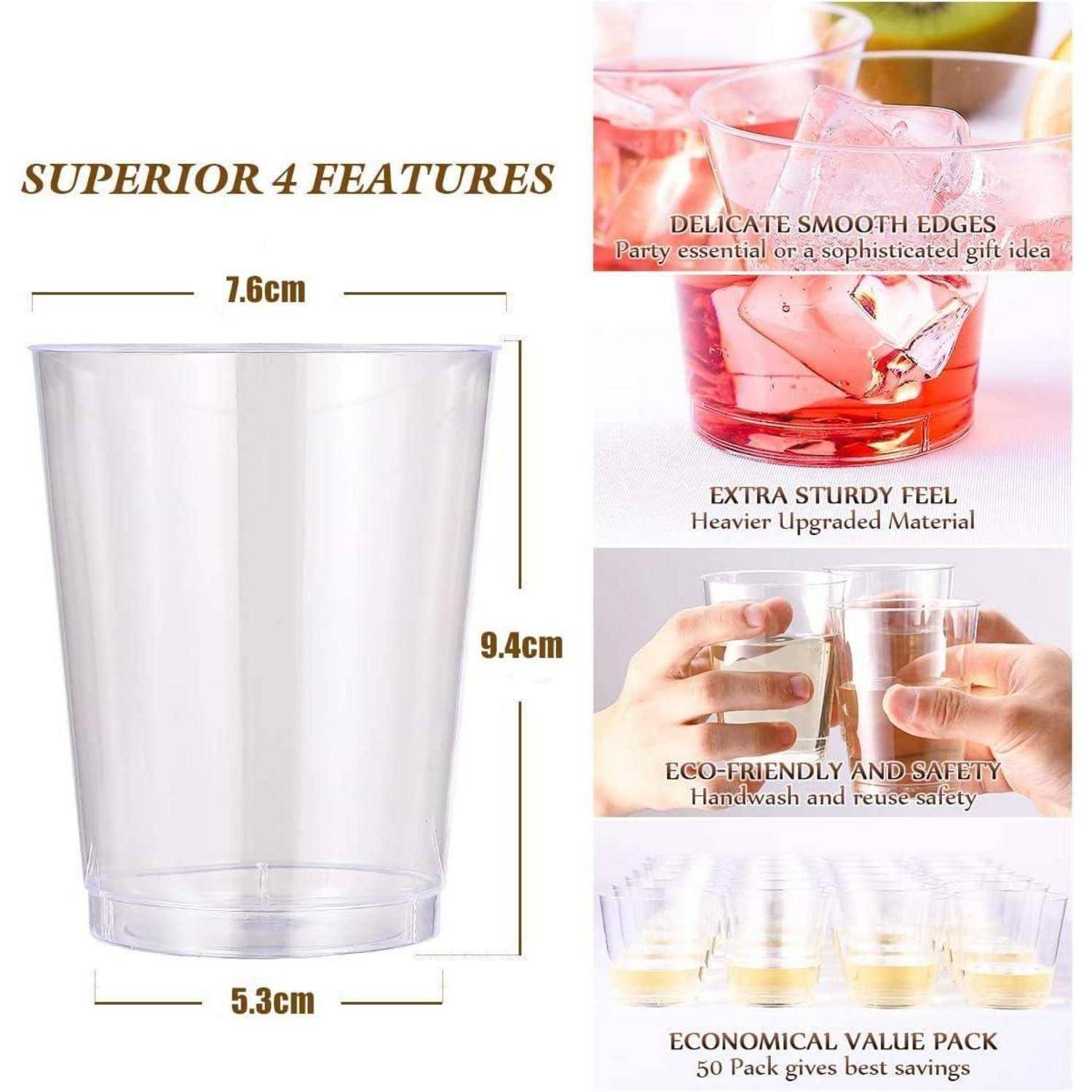 50 Stück Transparente Plastikbecher 300ml Elegante Party Weingläser