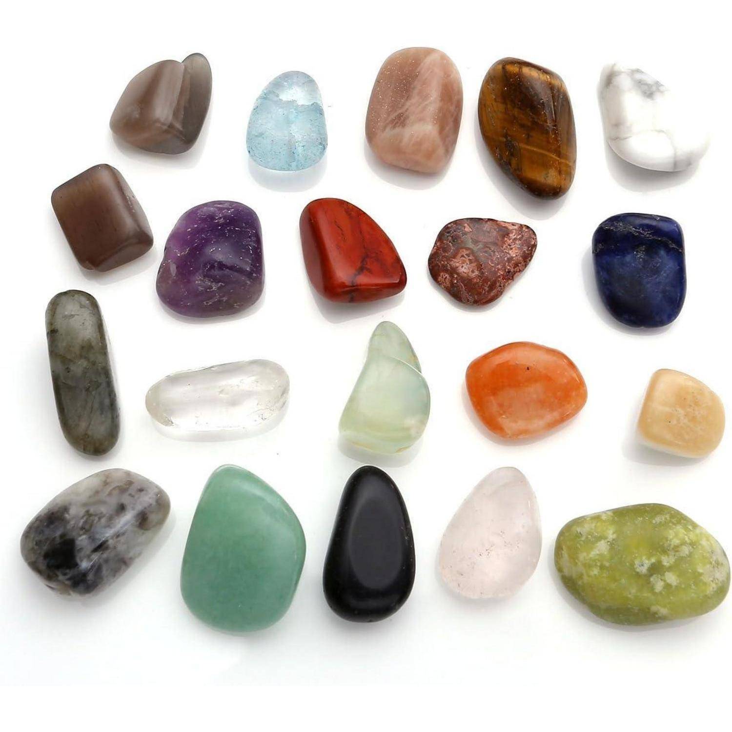 Naturstein Chakra-Set mit 20 verschiedenen Edelsteinen Trommelsteine