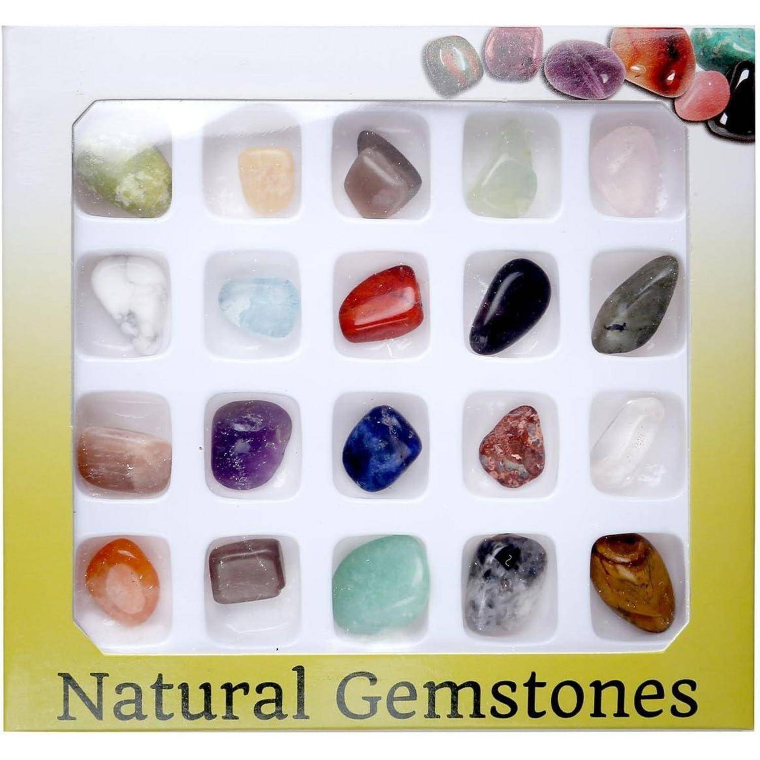 Naturstein Chakra-Set mit 20 verschiedenen Edelsteinen Trommelsteine