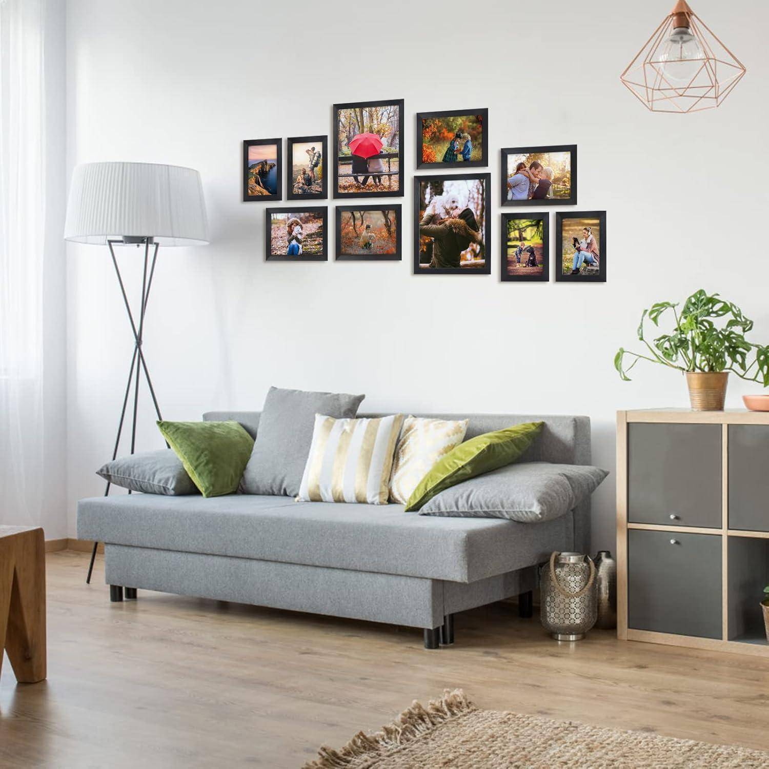 10er Bilderrahmen Set Schwarz - Verschiedene Größen Wand oder Tisch