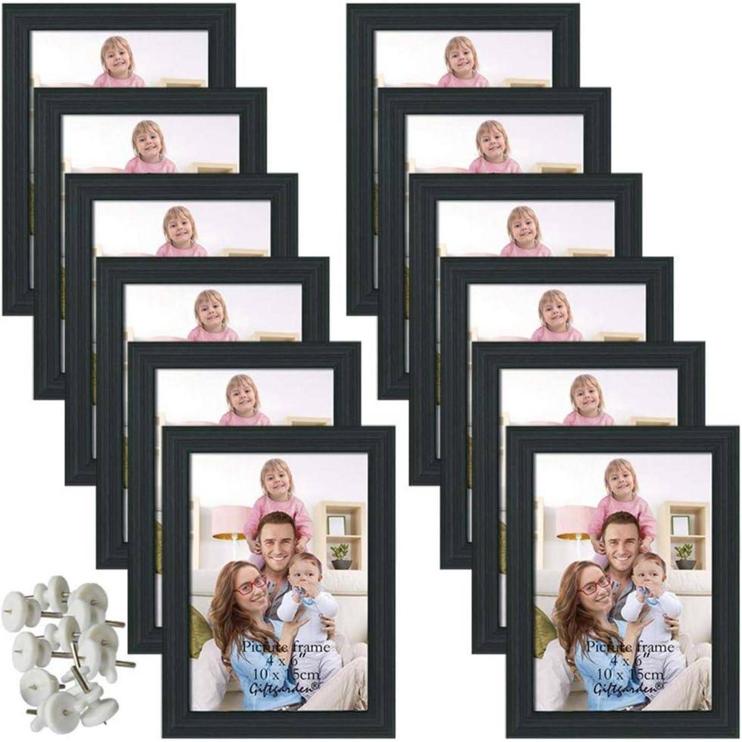 12er Set Bilderrahmen 10x15 cm Schwarz für Fotos und Bilder