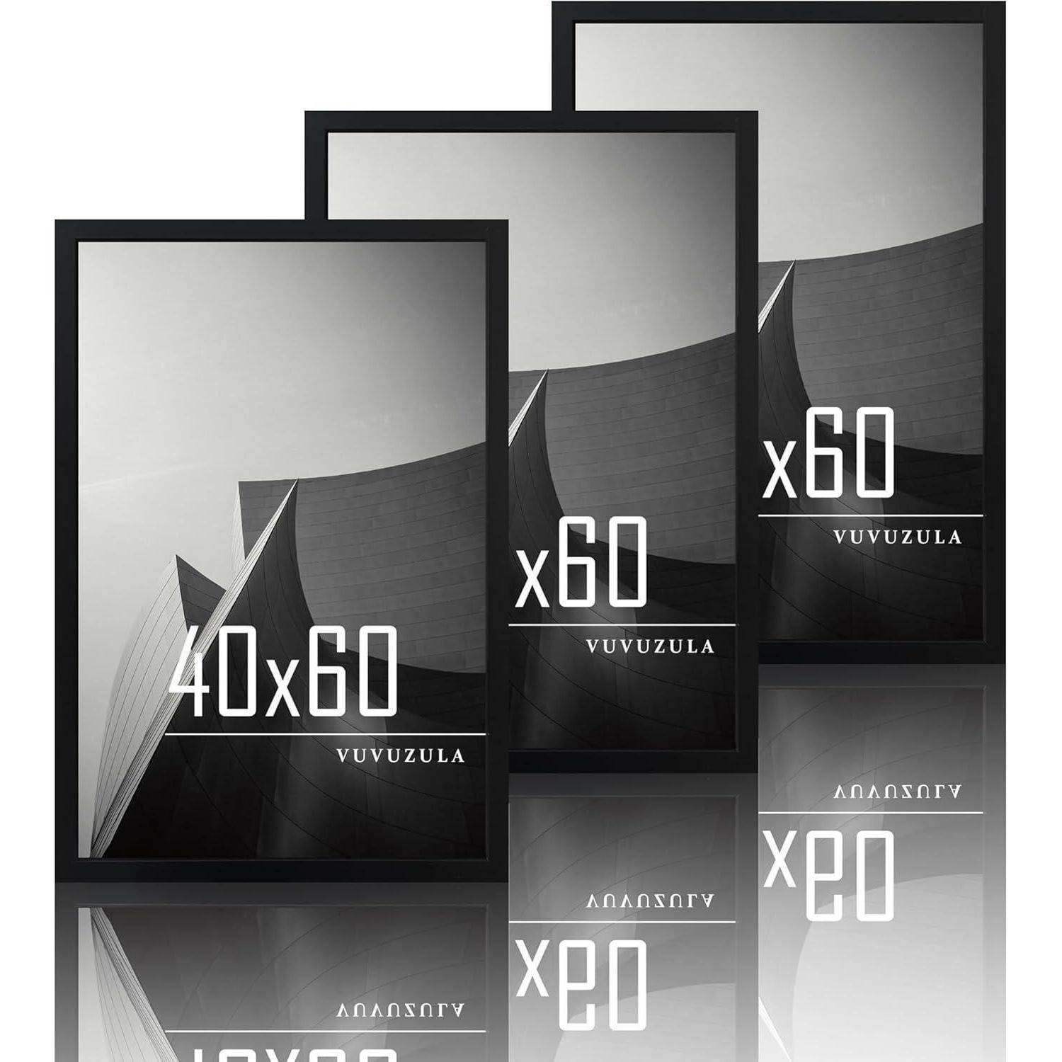 Bilderrahmen Schwarz 40x60cm Holz Fotorahmen MDF Acrylglas 3er Set