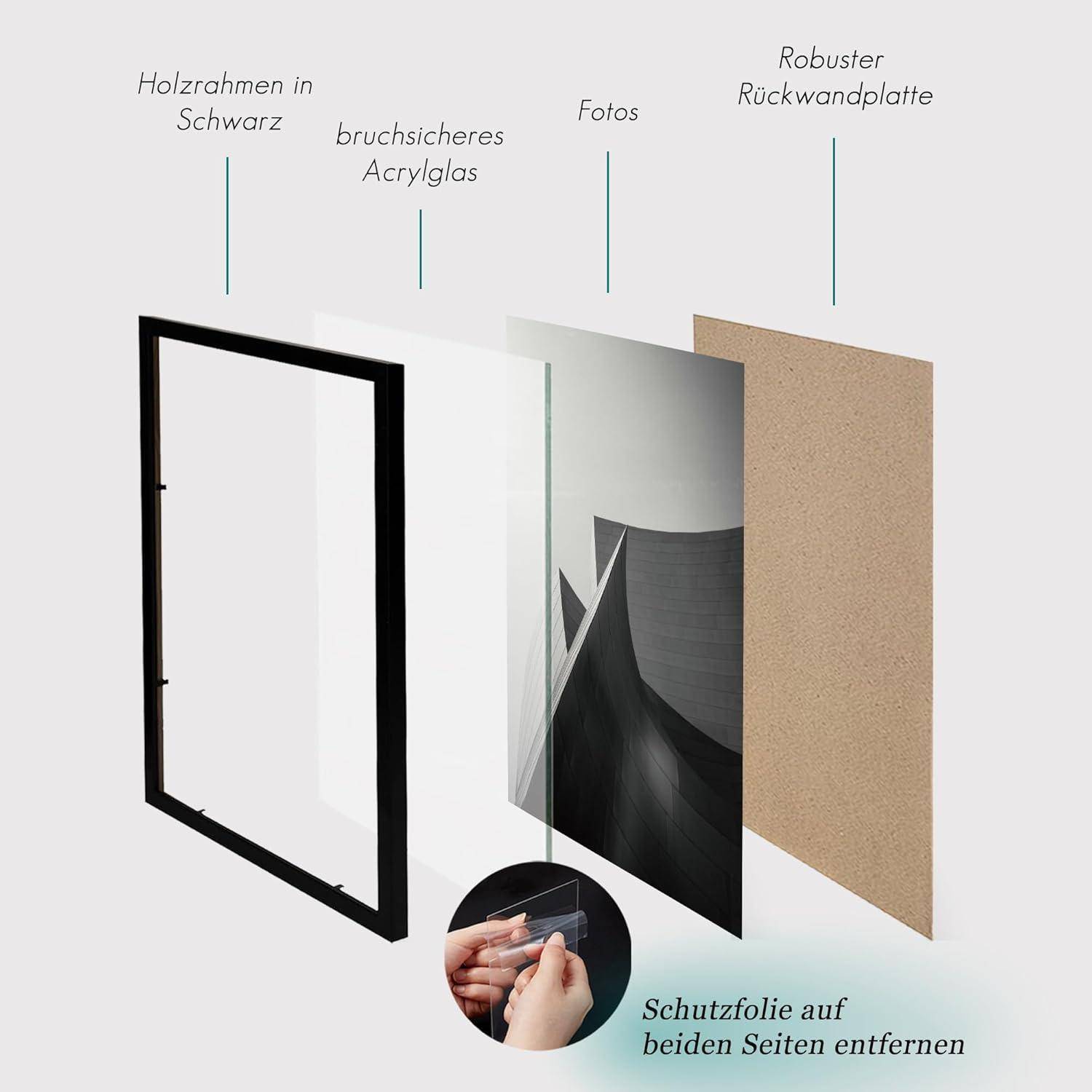 Bilderrahmen Schwarz 40x60cm Holz Fotorahmen MDF Acrylglas 3er Set