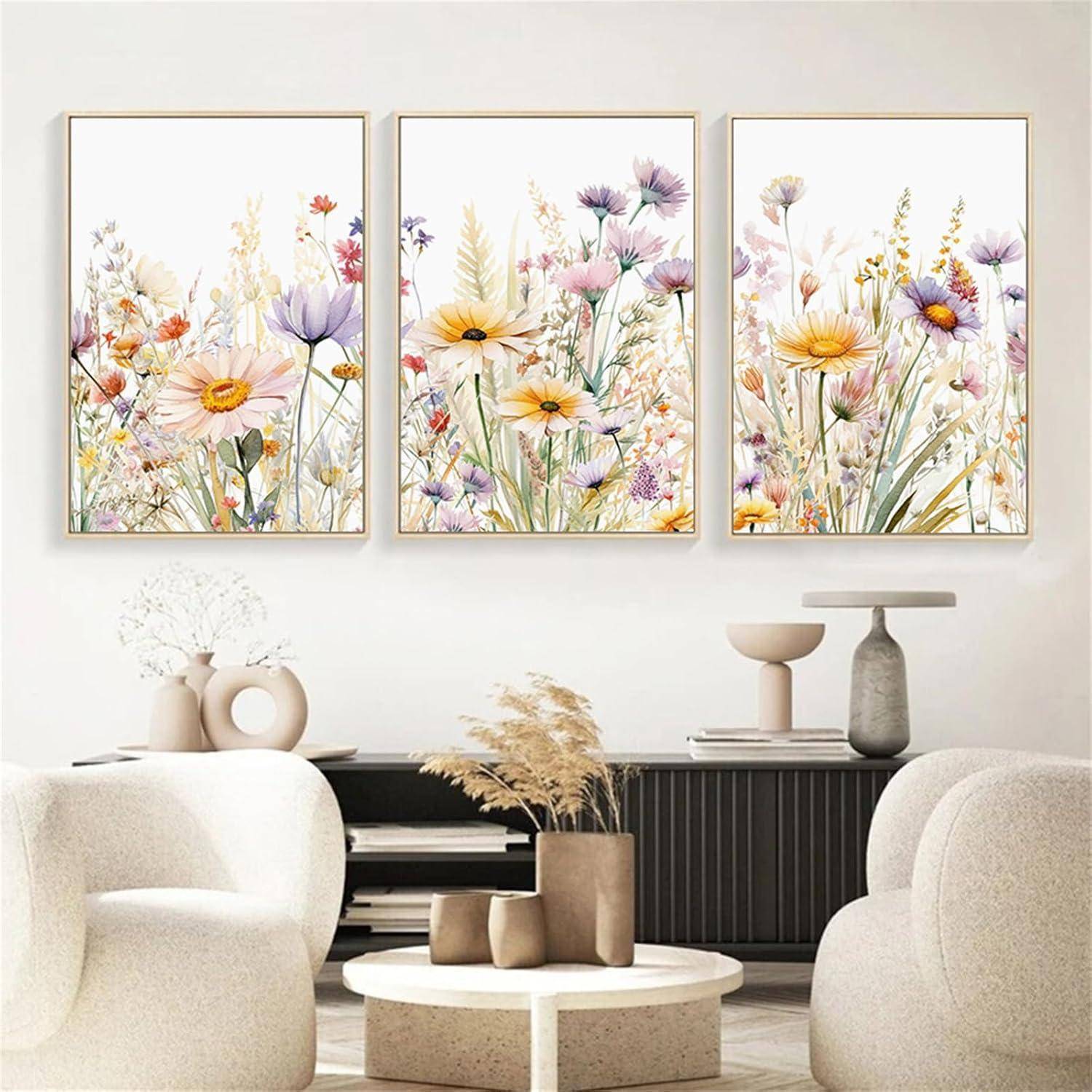 Blumen Poster Gänseblümchen Wandbilder 3er Set Leinwand Kunstdrucke 40