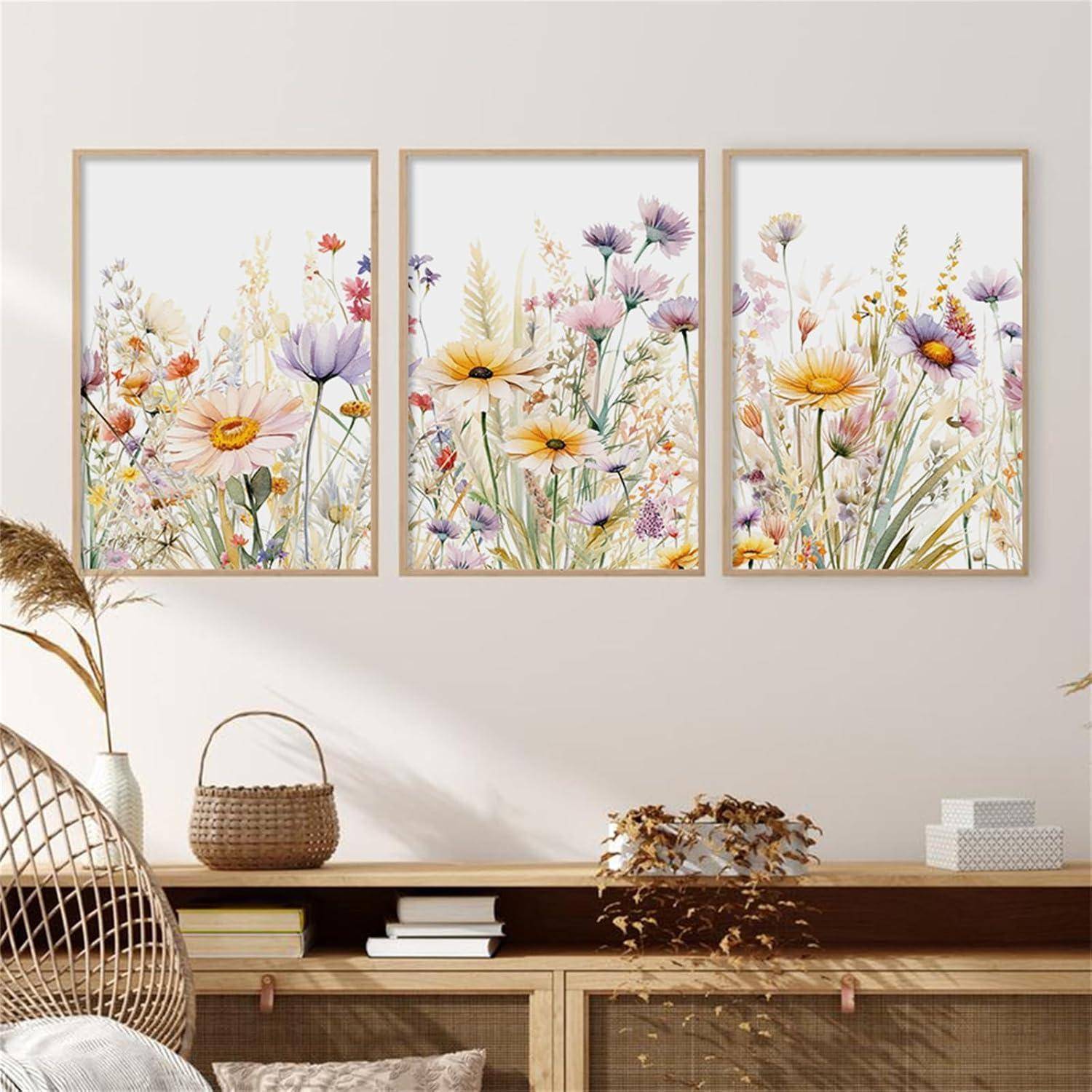 Blumen Poster Gänseblümchen Wandbilder 3er Set Leinwand Kunstdrucke 40