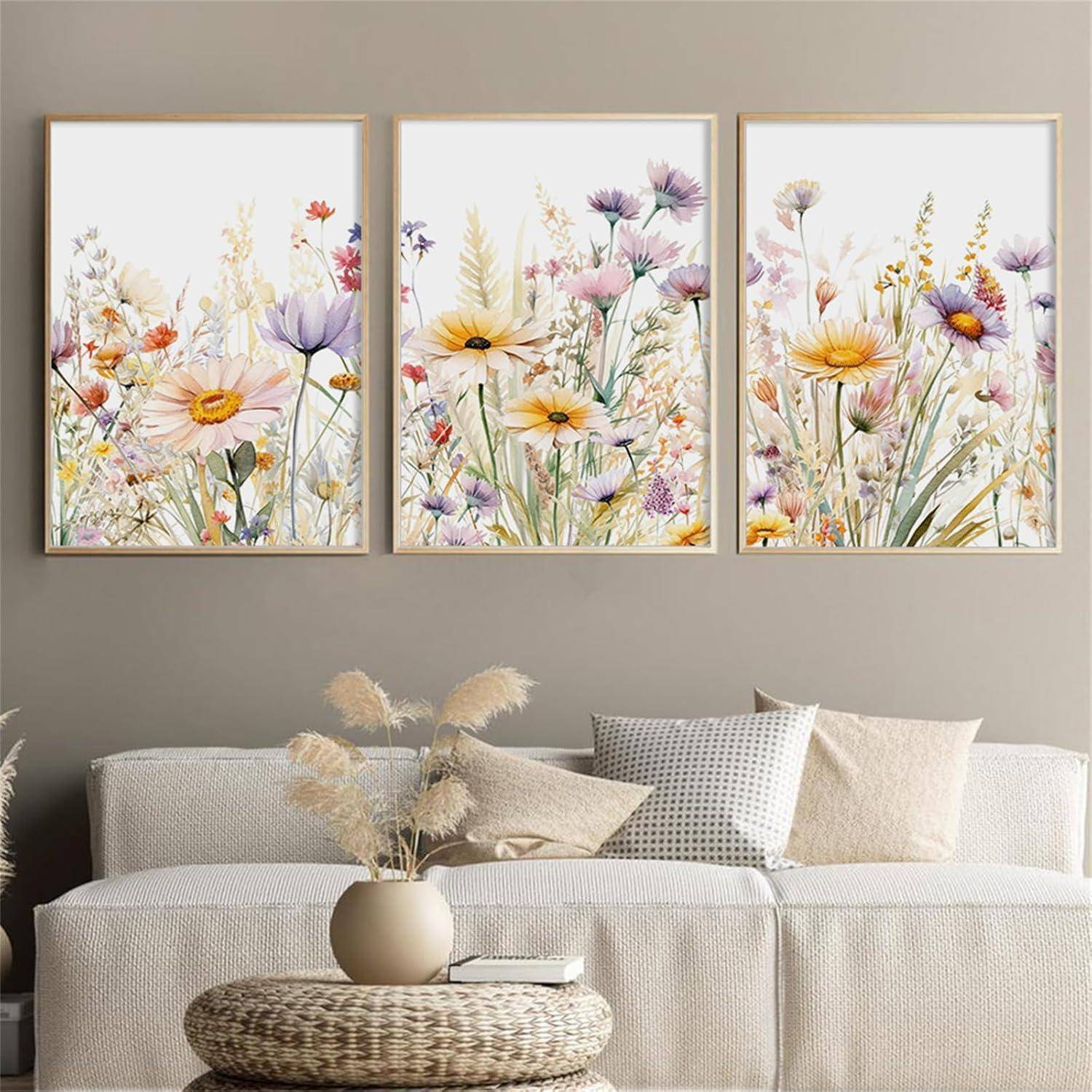 Blumen Poster Gänseblümchen Wandbilder 3er Set Leinwand Kunstdrucke 40