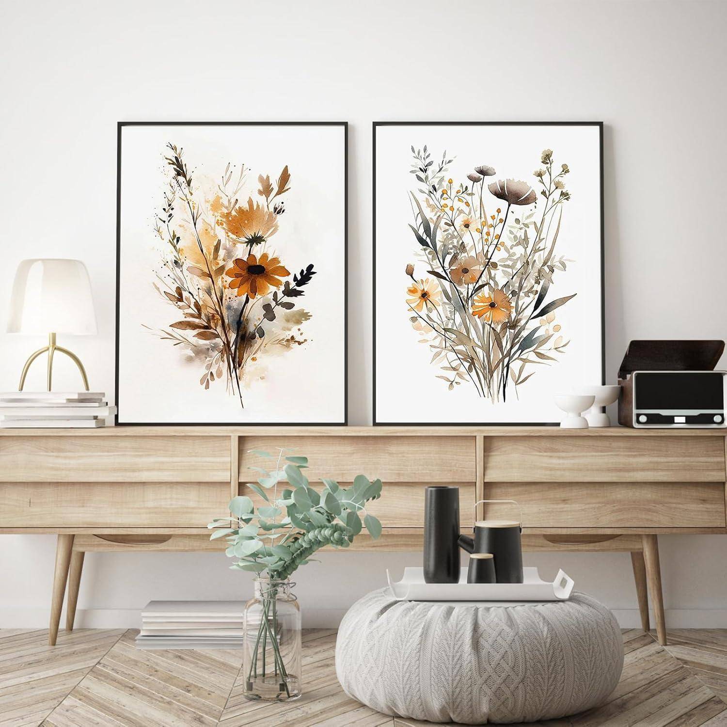 Poster 3er Set Gouache Blumen Wandbilder 50x70cm