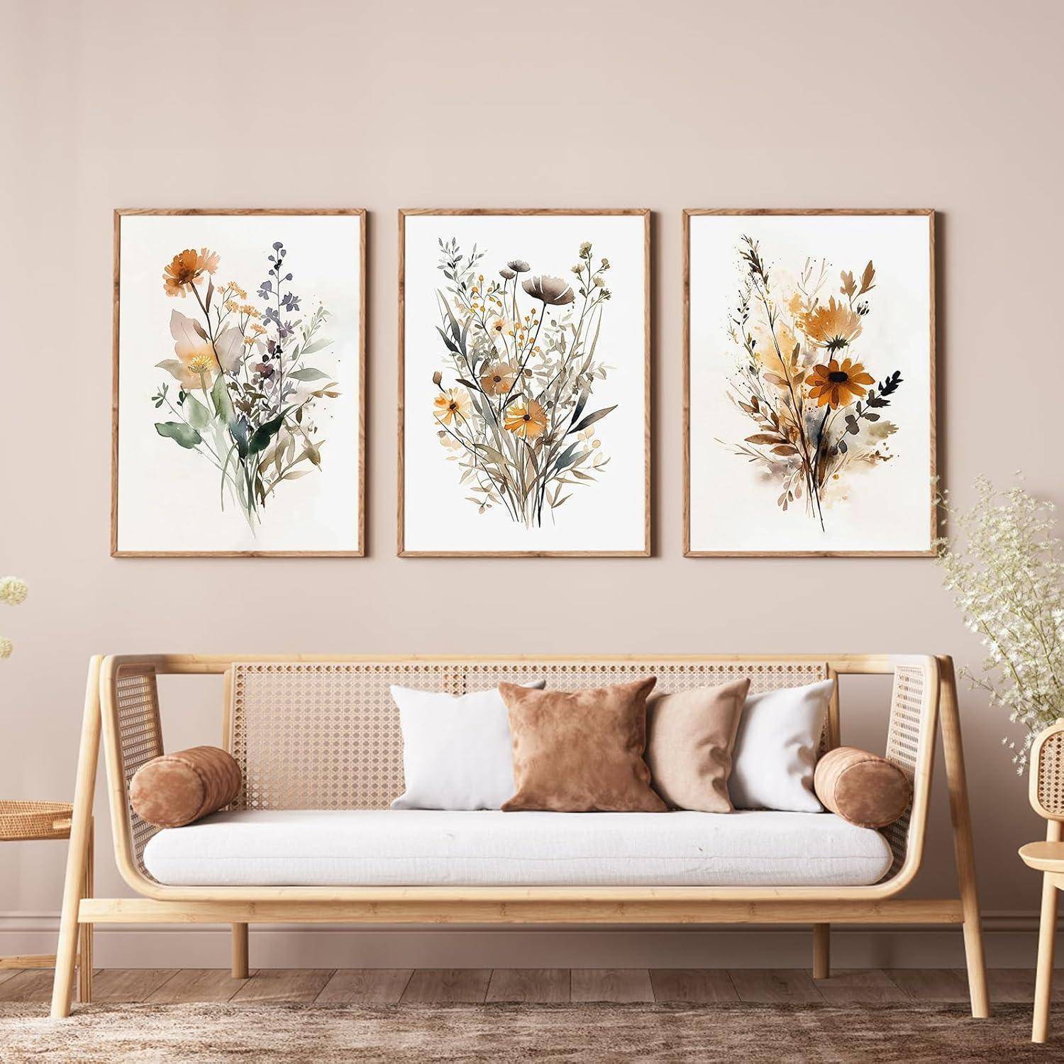Poster 3er Set Gouache Blumen Wandbilder 50x70cm