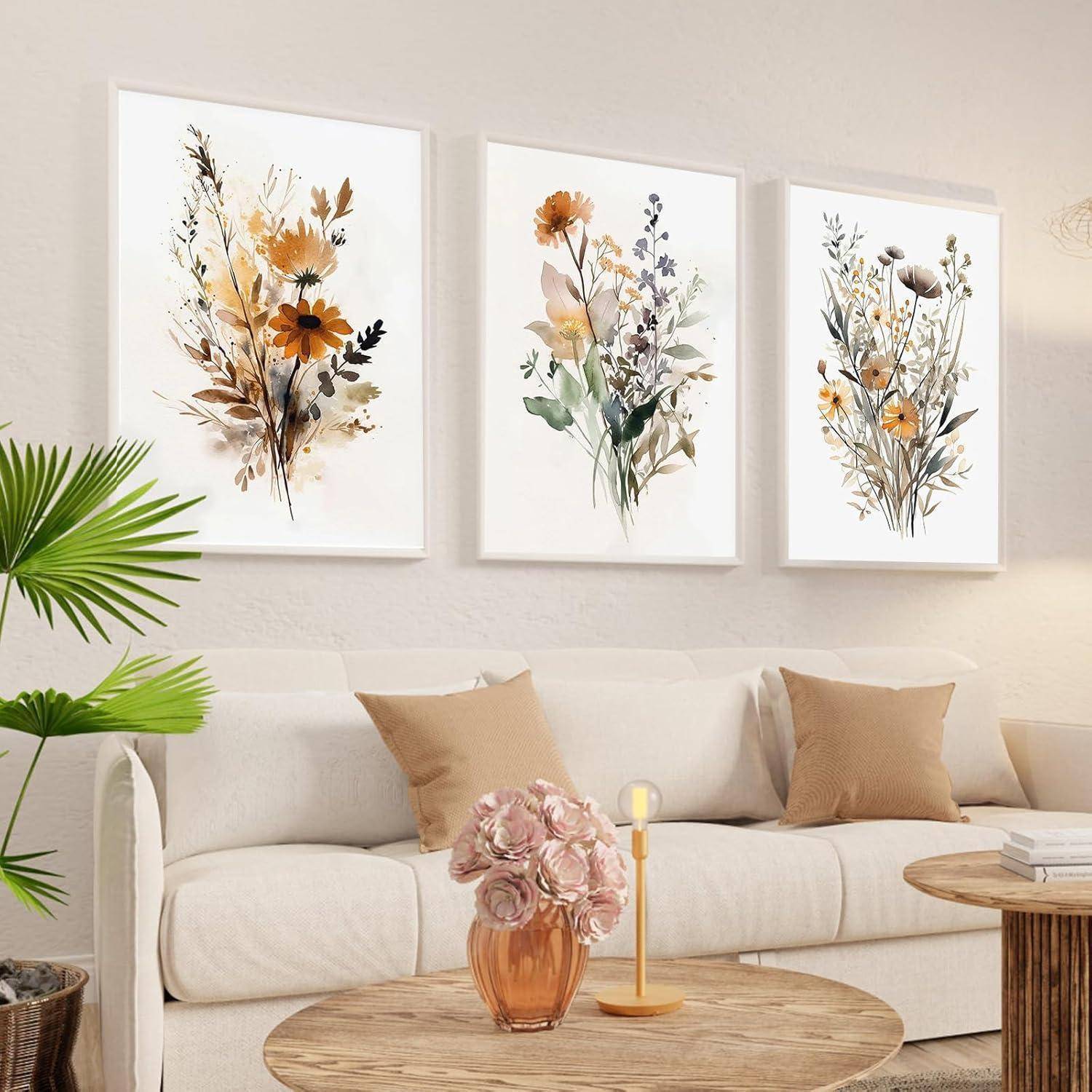 Poster 3er Set Gouache Blumen Wandbilder 50x70cm