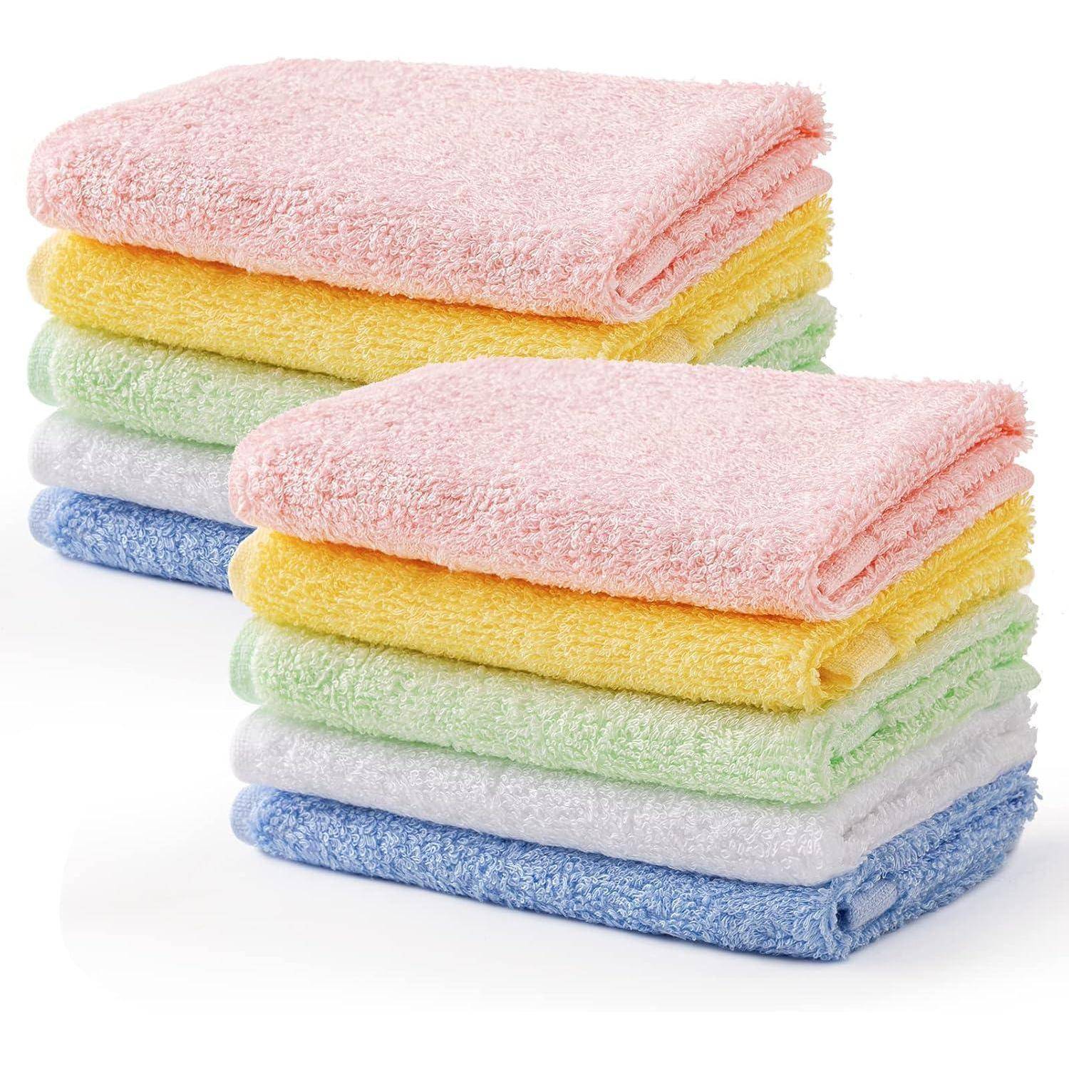 10er Baby Waschlappen Bambusfaser 25x25cm Weiche Handtücher 5 Farben