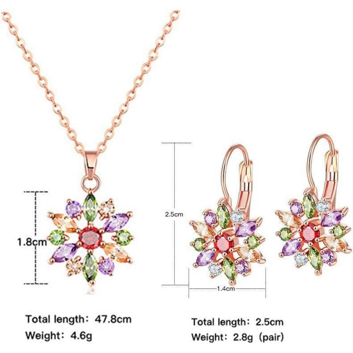 Damen Schmuckset Blume Halskette Creolen Ohrhänger Rosegold Zirkonia