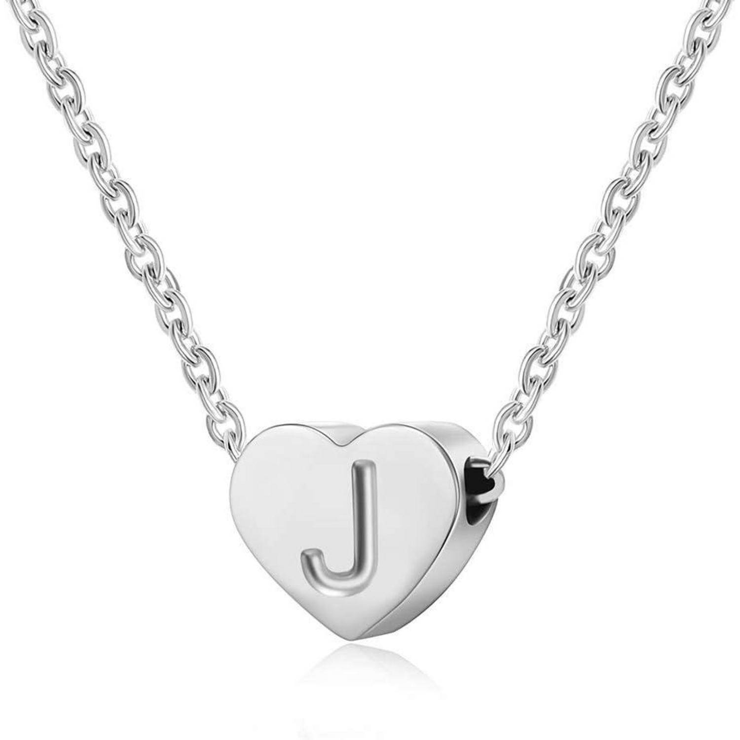 Silber Damen Halskette Buchstabenherz Anhänger Initialschmuck