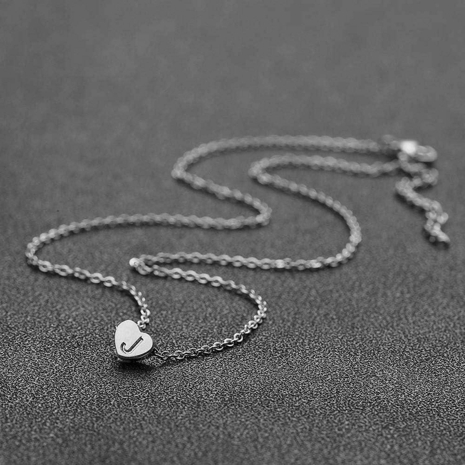 Silber Damen Halskette Buchstabenherz Anhänger Initialschmuck