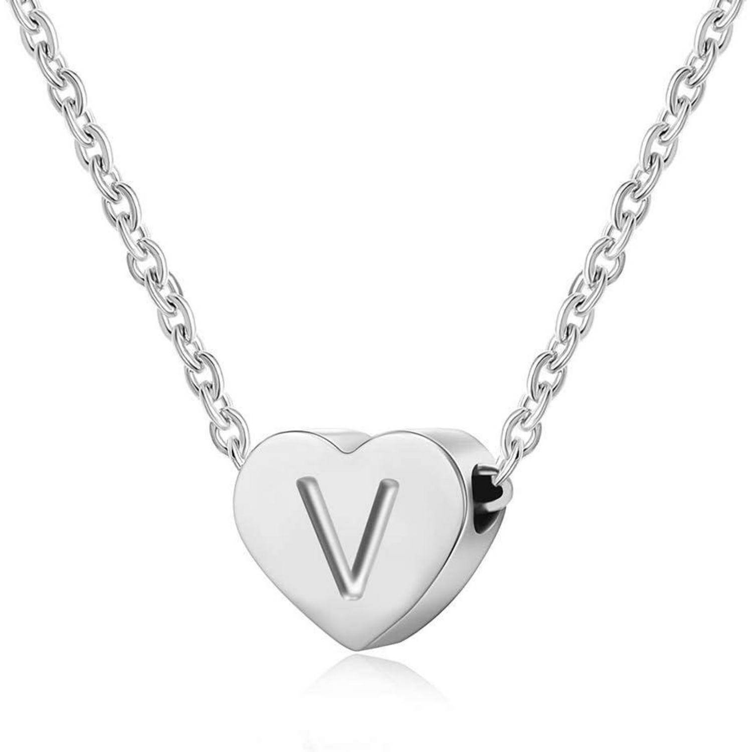 Silber Damen Halskette mit Buchstabenherz Anhänger Initialschmuck für