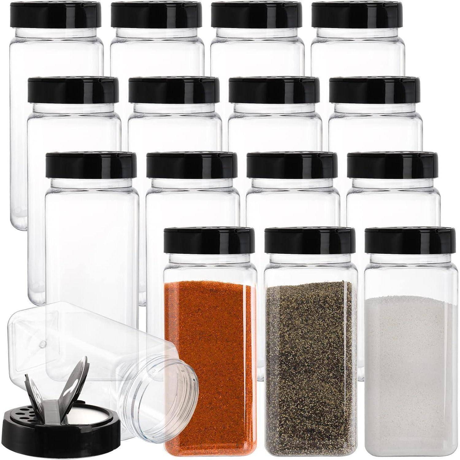 16er Set 600ml Kunststoff Gewürzdosen Shaker Deckel quadratisch klar
