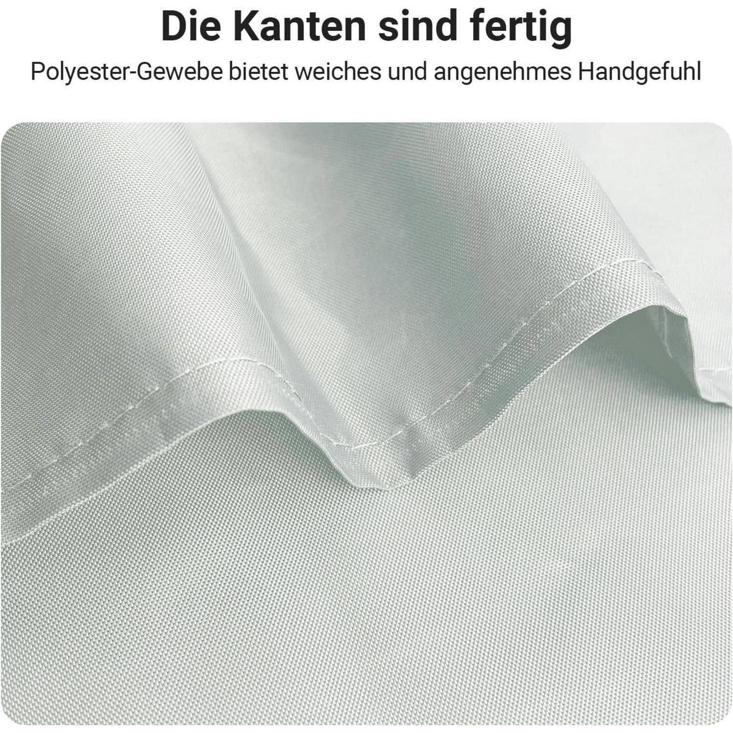 Das Bild zeigt gefalteten Stoff mit deutscher Beschriftung, die lautet „Die Kanten sind fertig